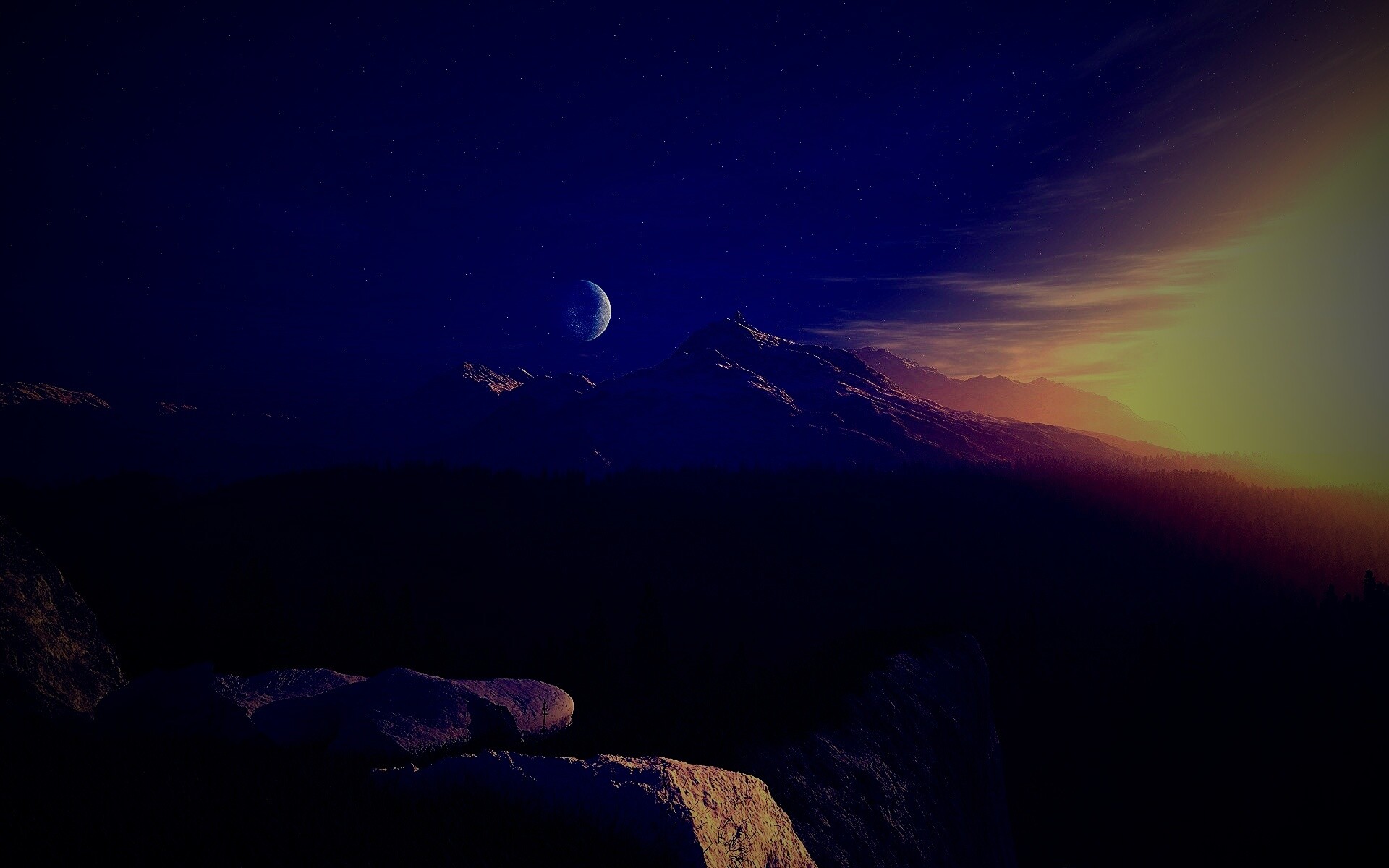 Луна над горами обои