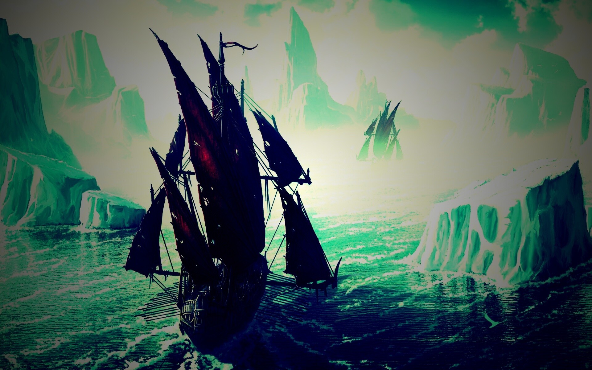 Корабли во льдах обои