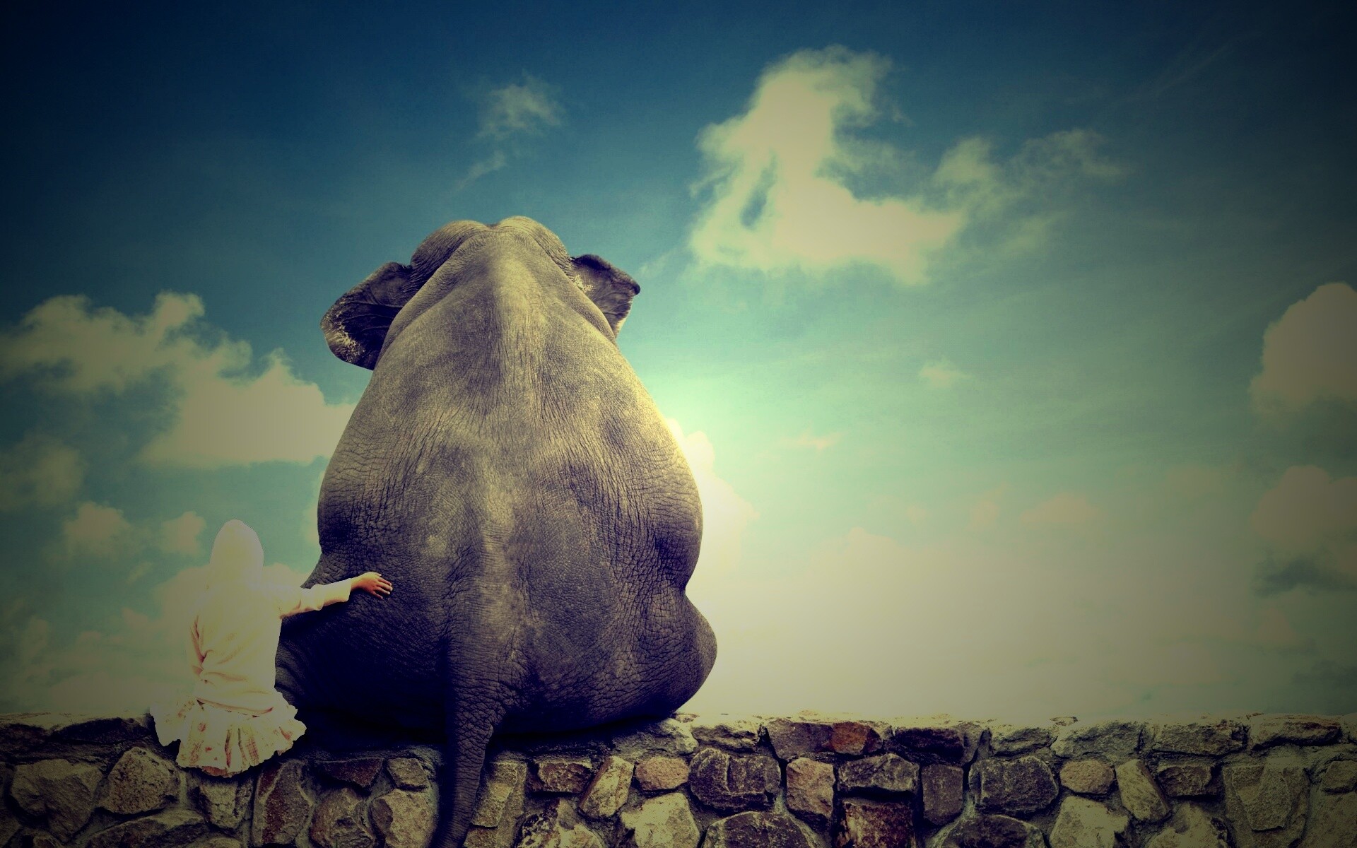 Девочка и слон обои