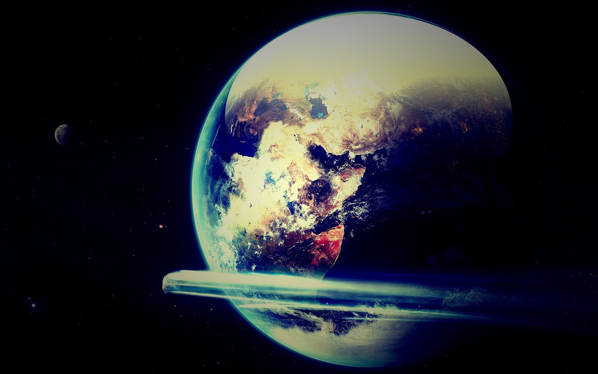 Метеорит пролетает мимо Земли обои