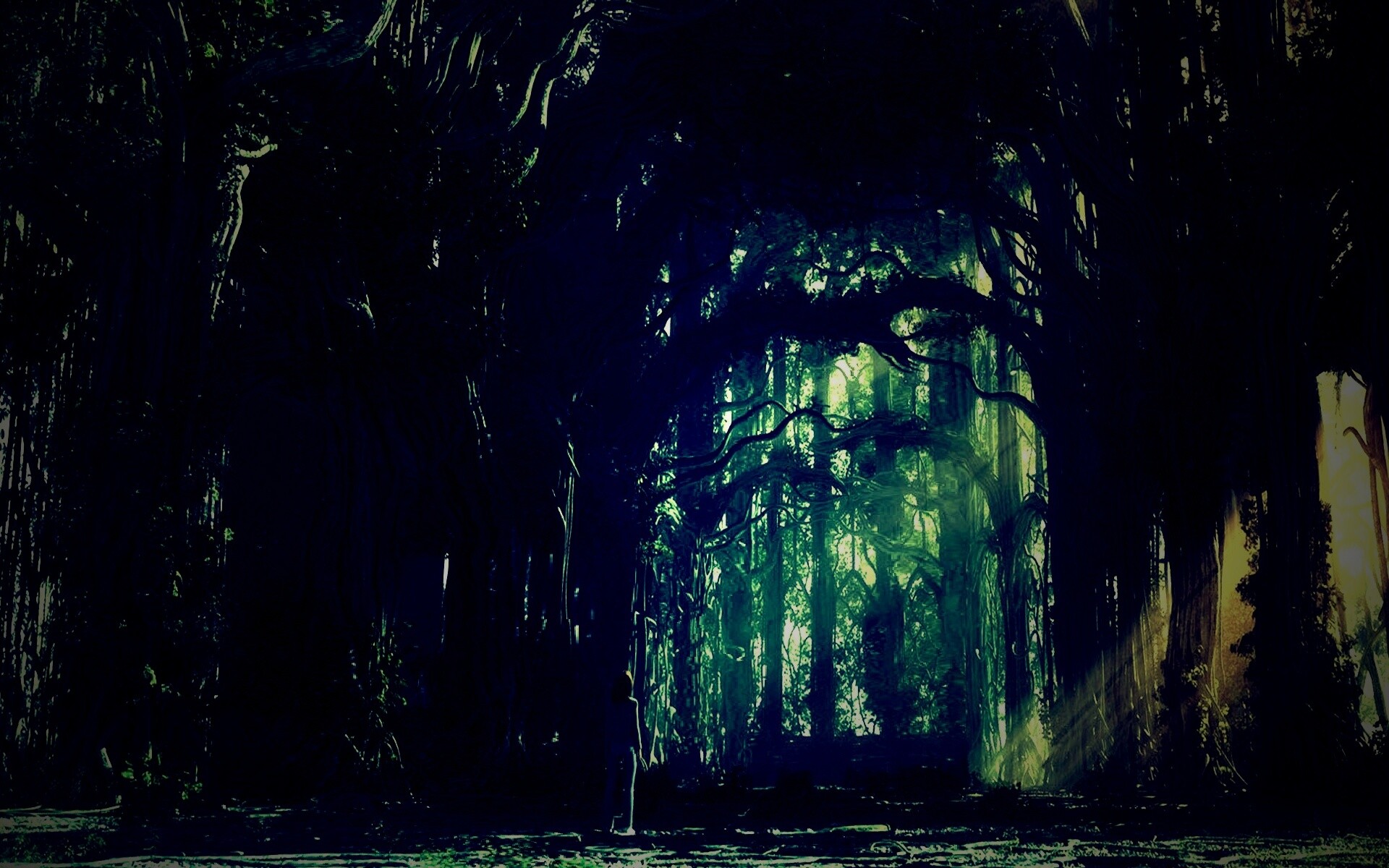 Одна в сумеречном лесу обои