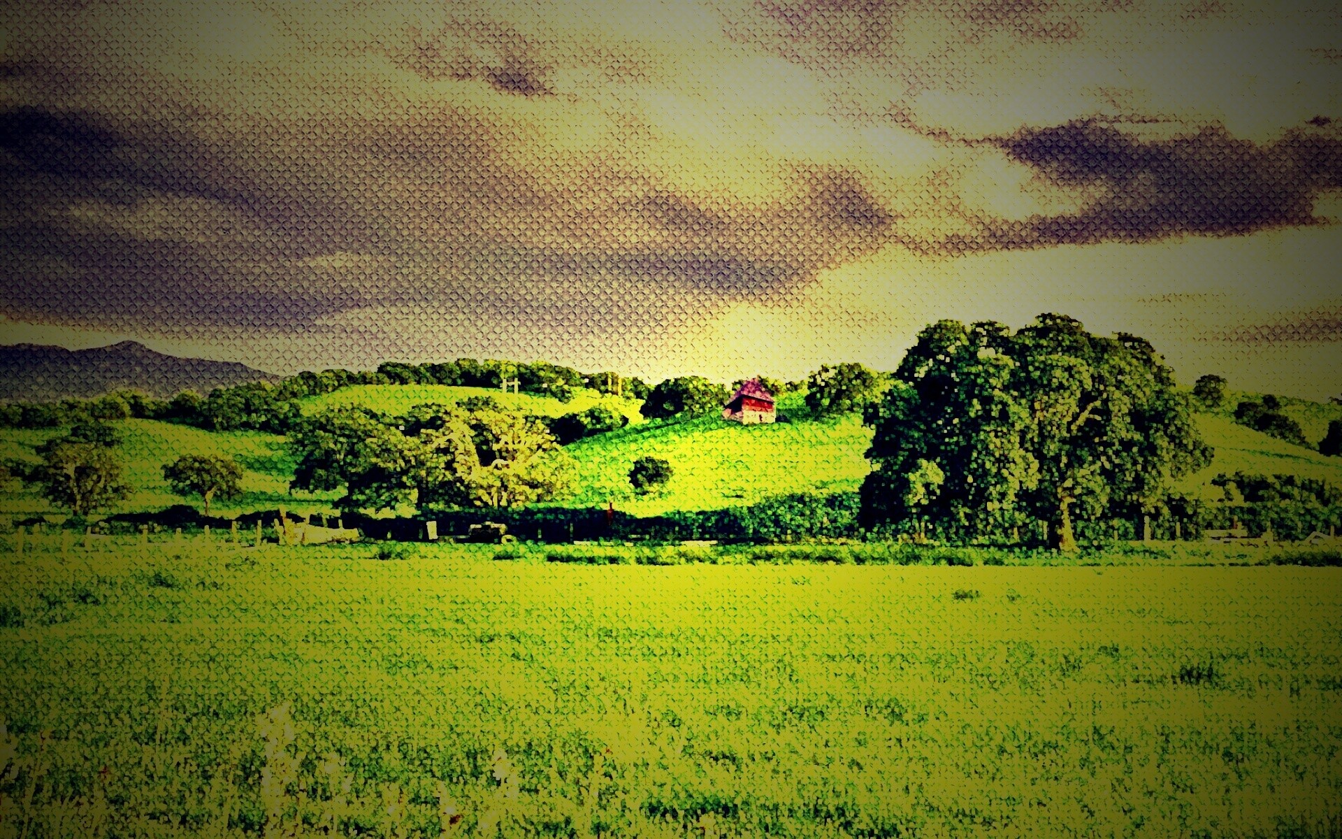 Домик на холмах обои