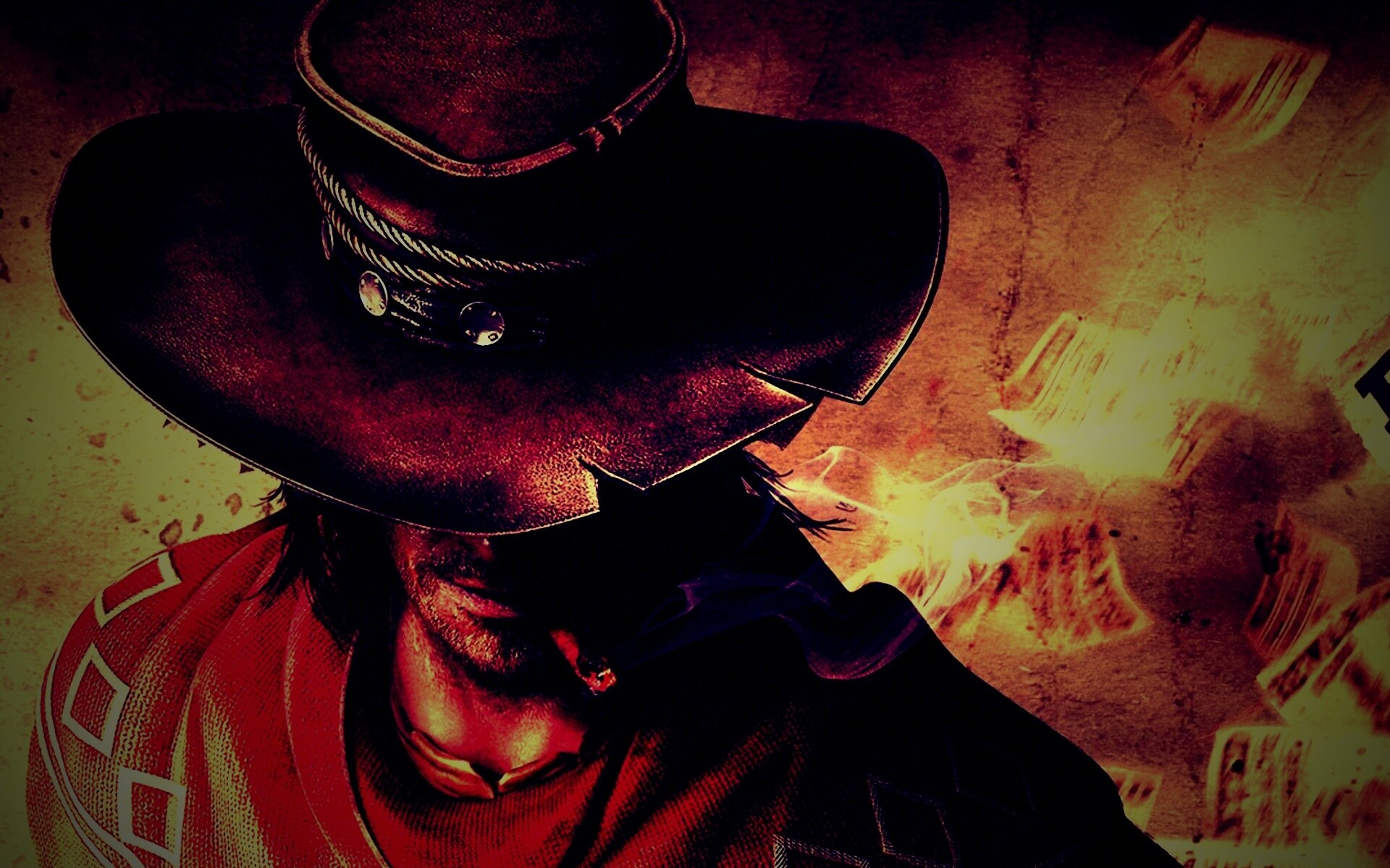 Мужик с сигарой в шляпе и пончо обои