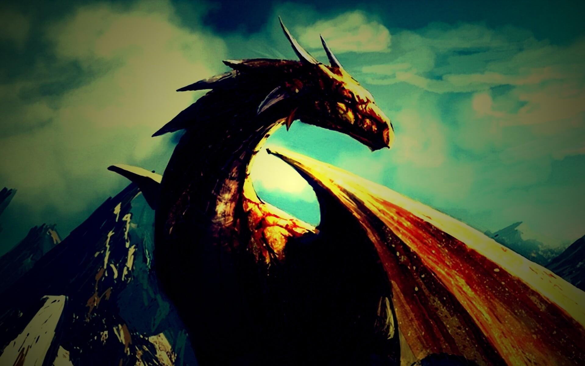 Дракон на вершине скалы обои