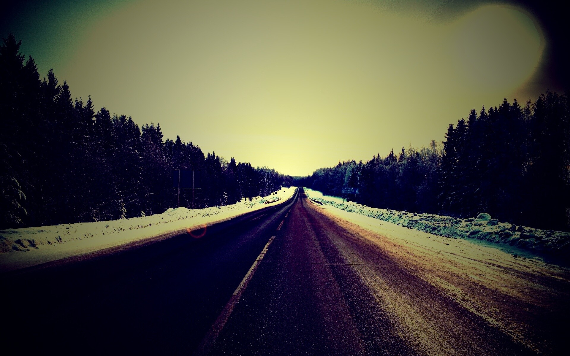 Дальняя дорога зимой обои