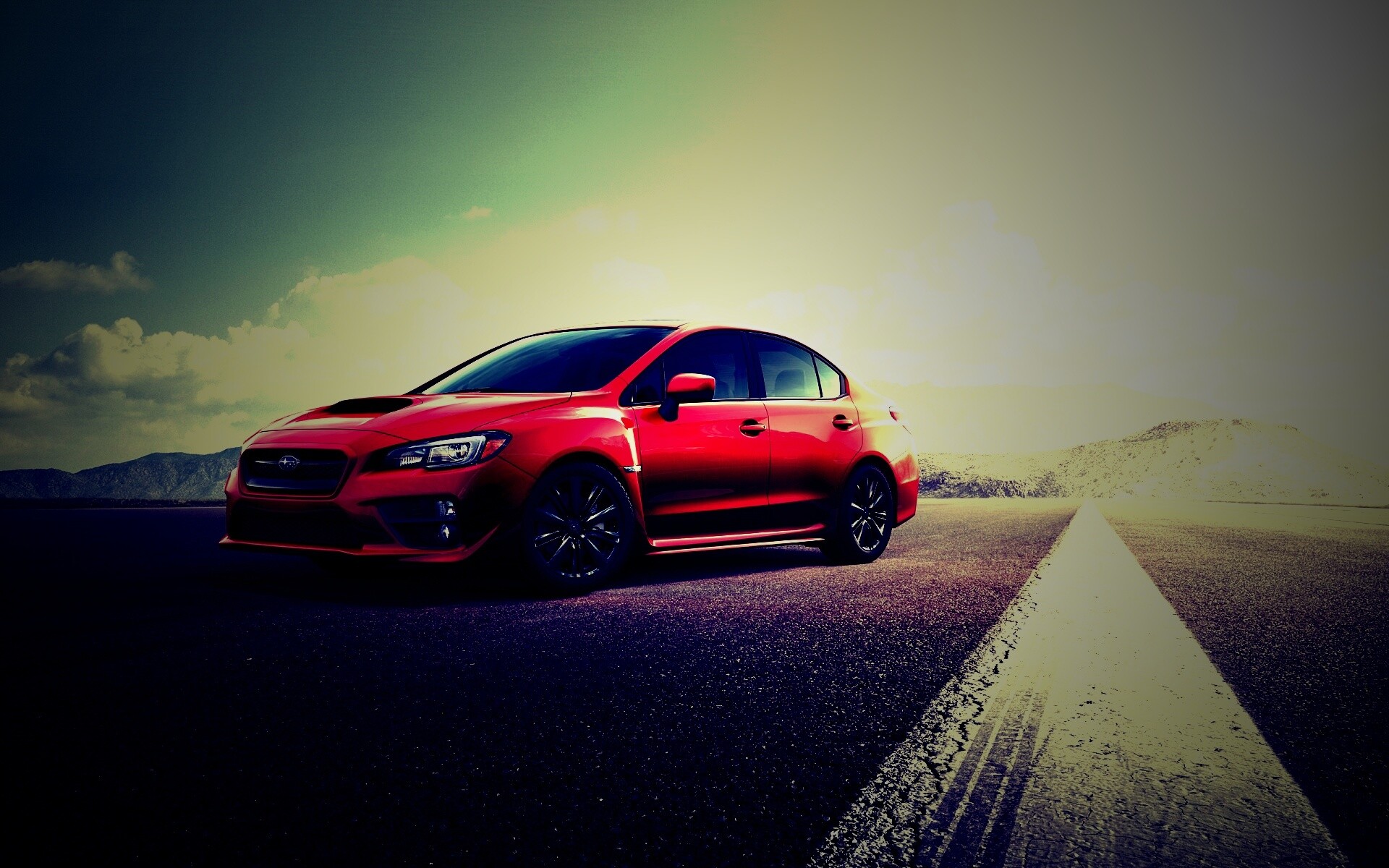 Subaru WRX на пустынной трассе обои