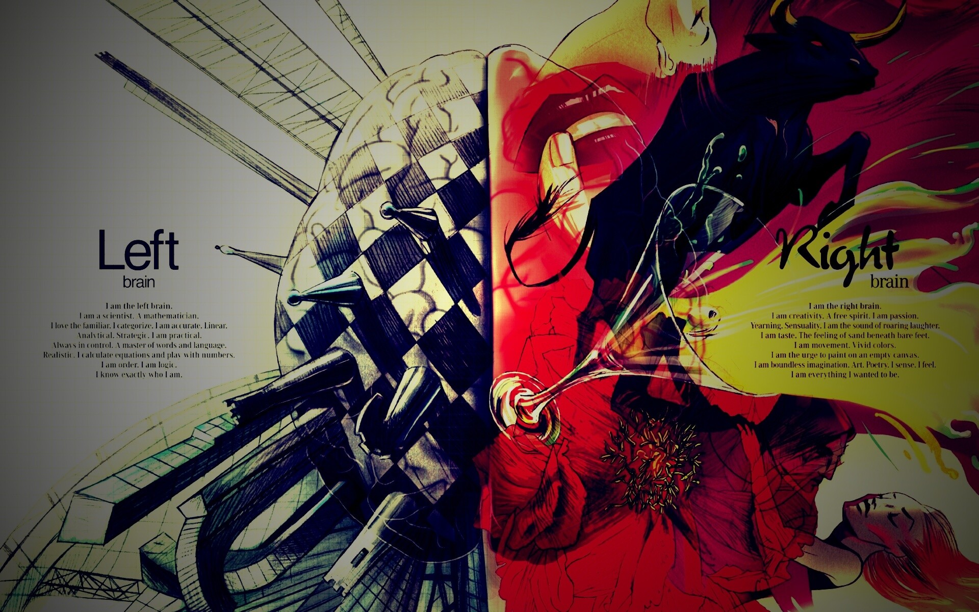 Левая и правая часть мозга обои