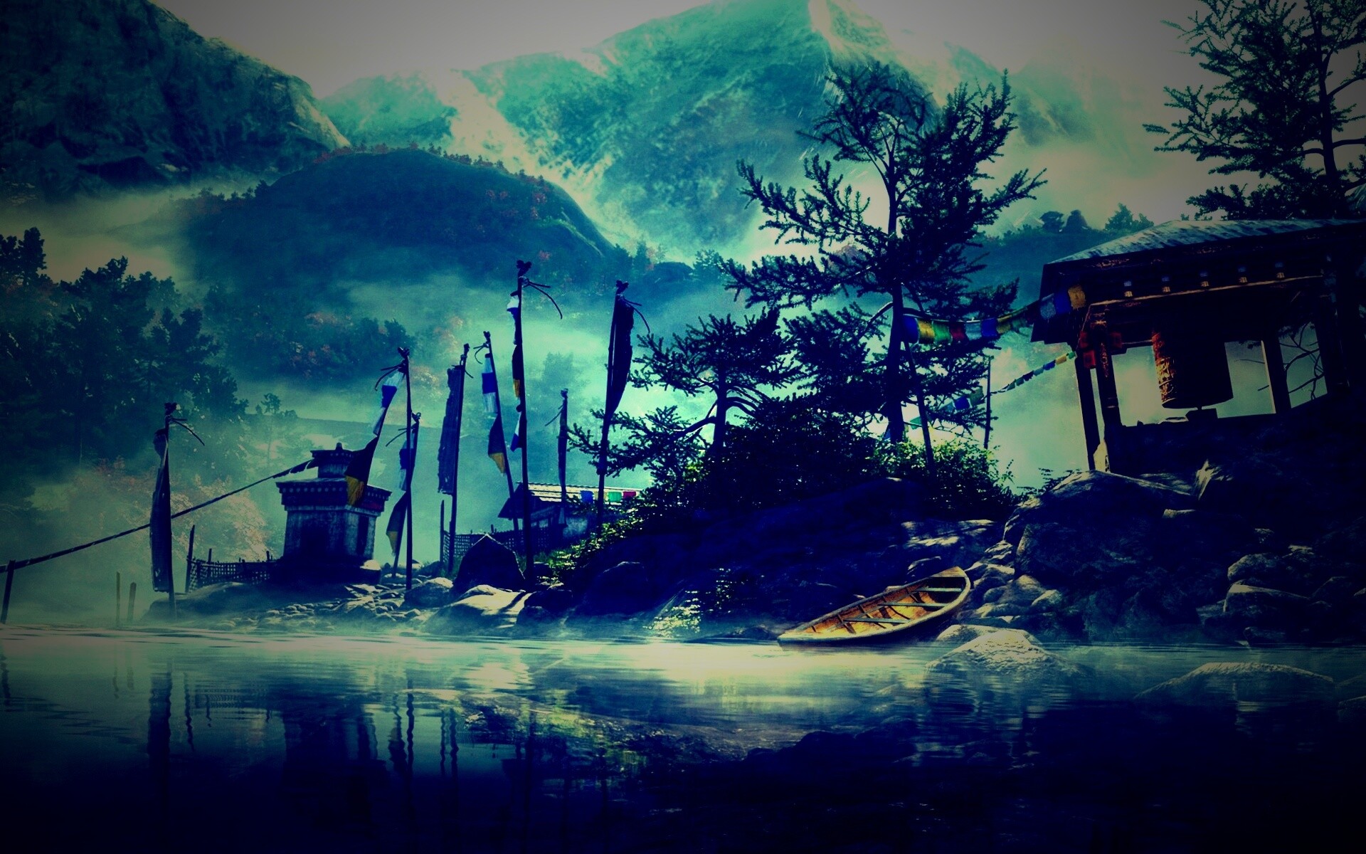 Каменистый берег в тумане обои