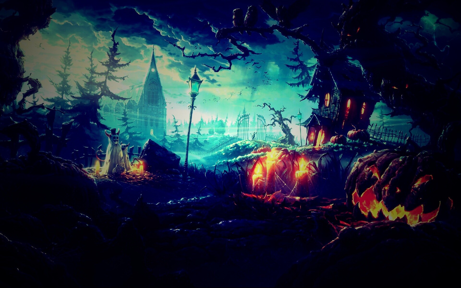 Страшный хэллоувинский пейзаж обои