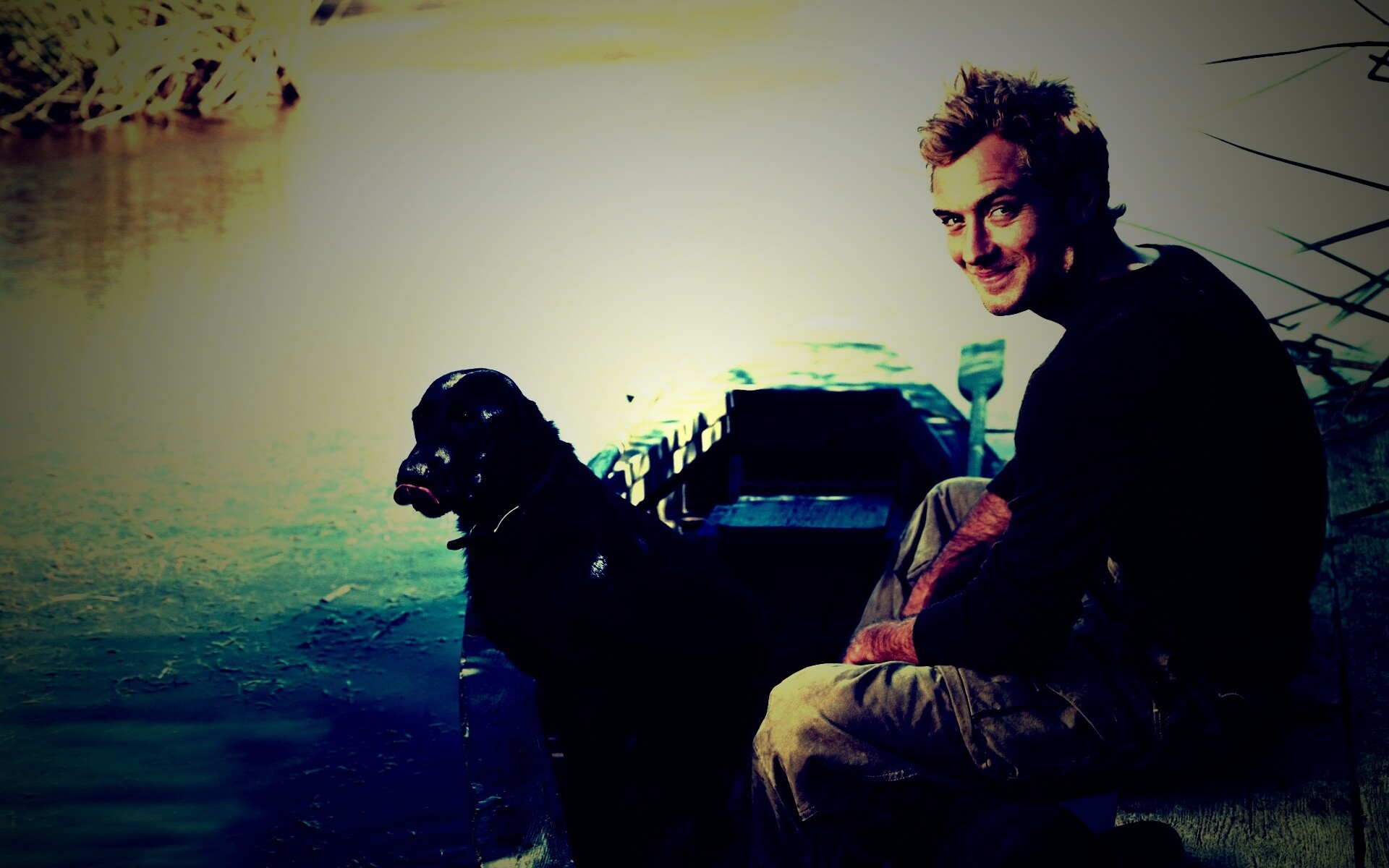 Джуд Лоу на лодке обои