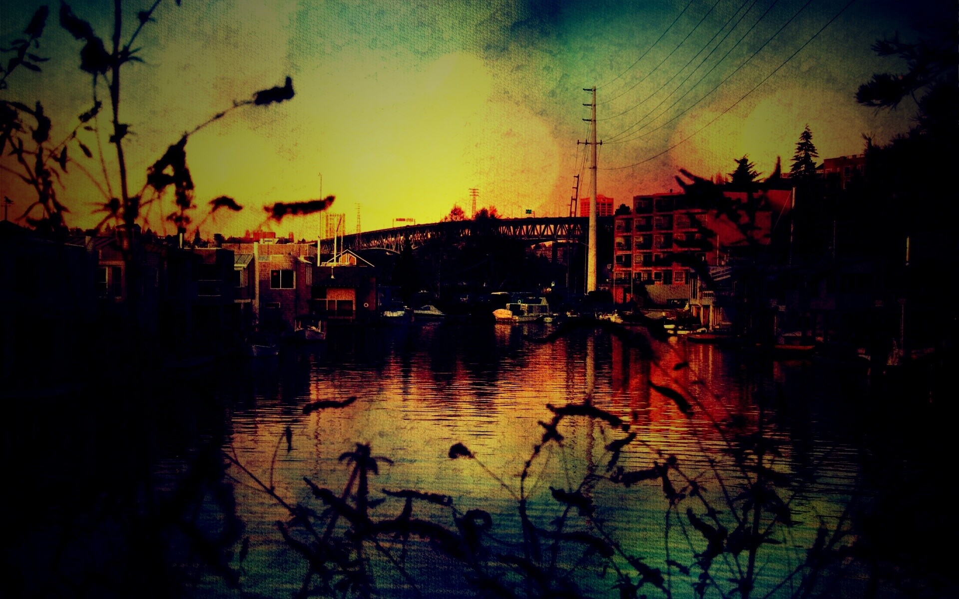 Городок на реке обои