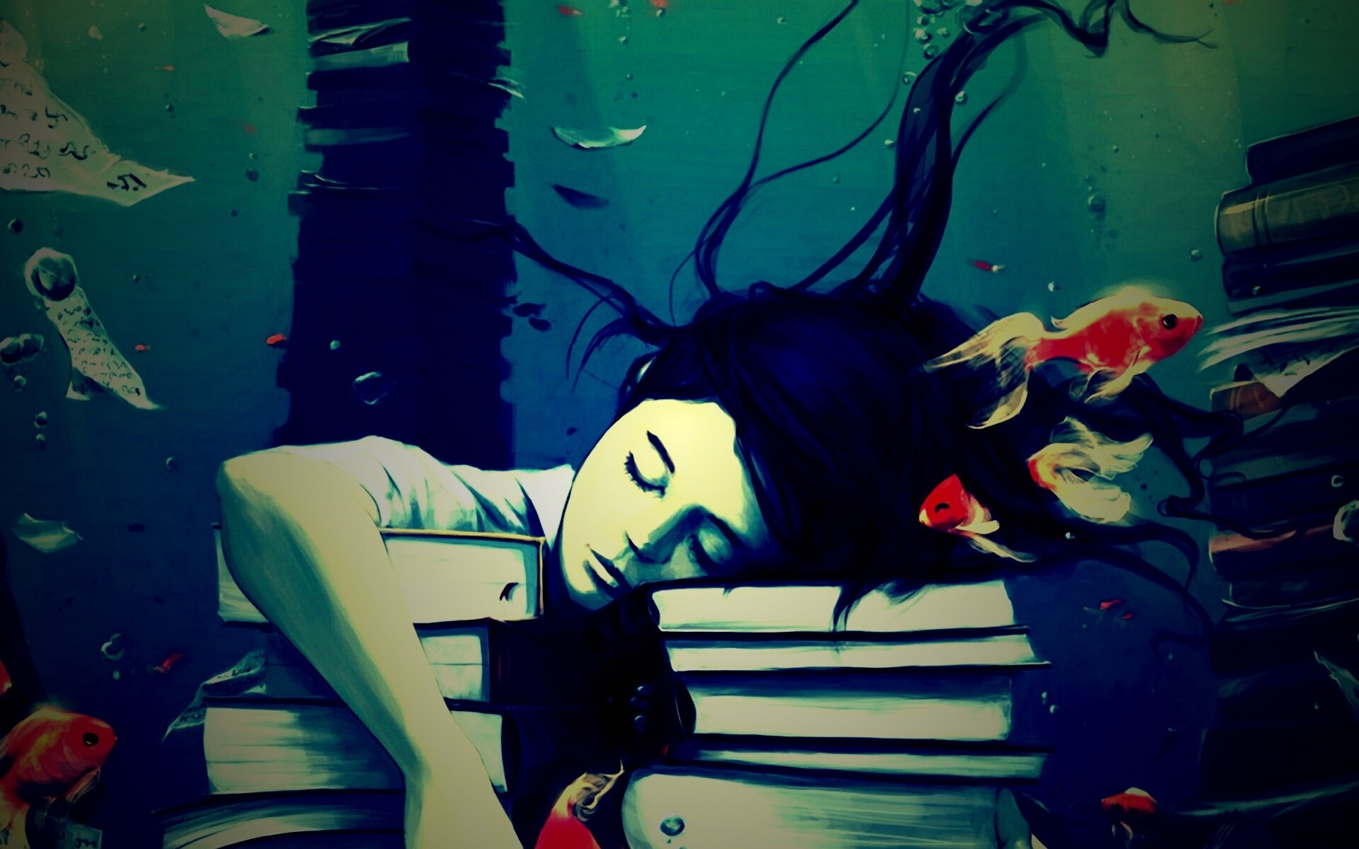 Девочка тонет в знаниях обои