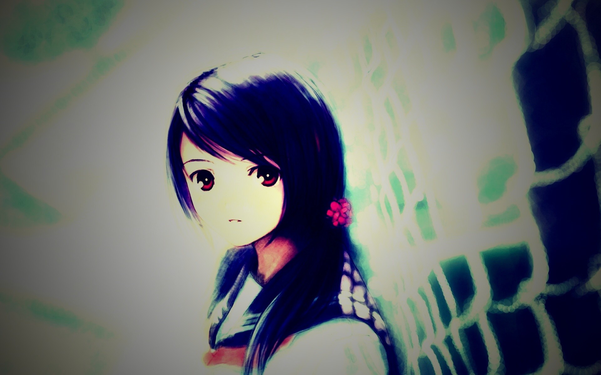 Девочка у сетчатого забора обои