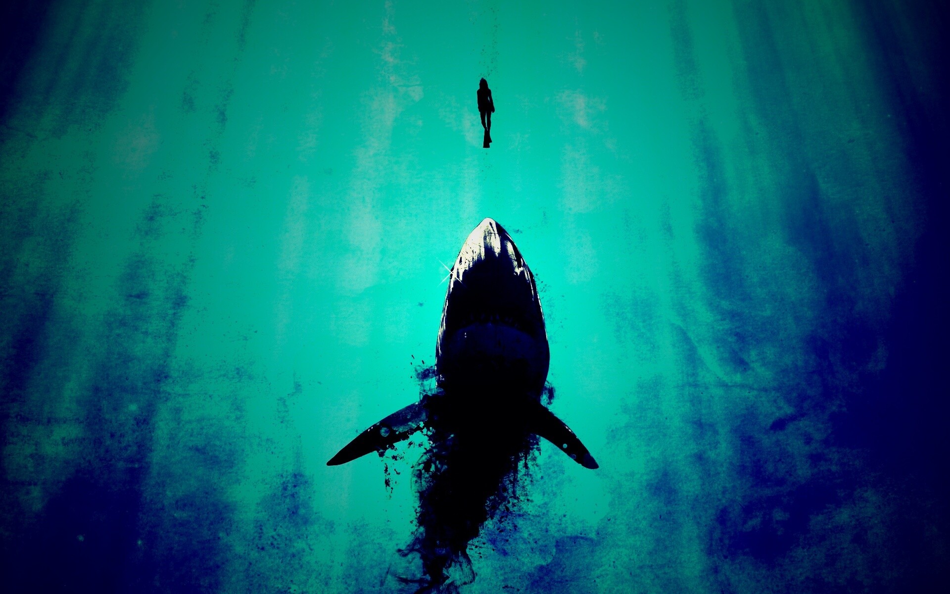 Акула гонится за человеком обои