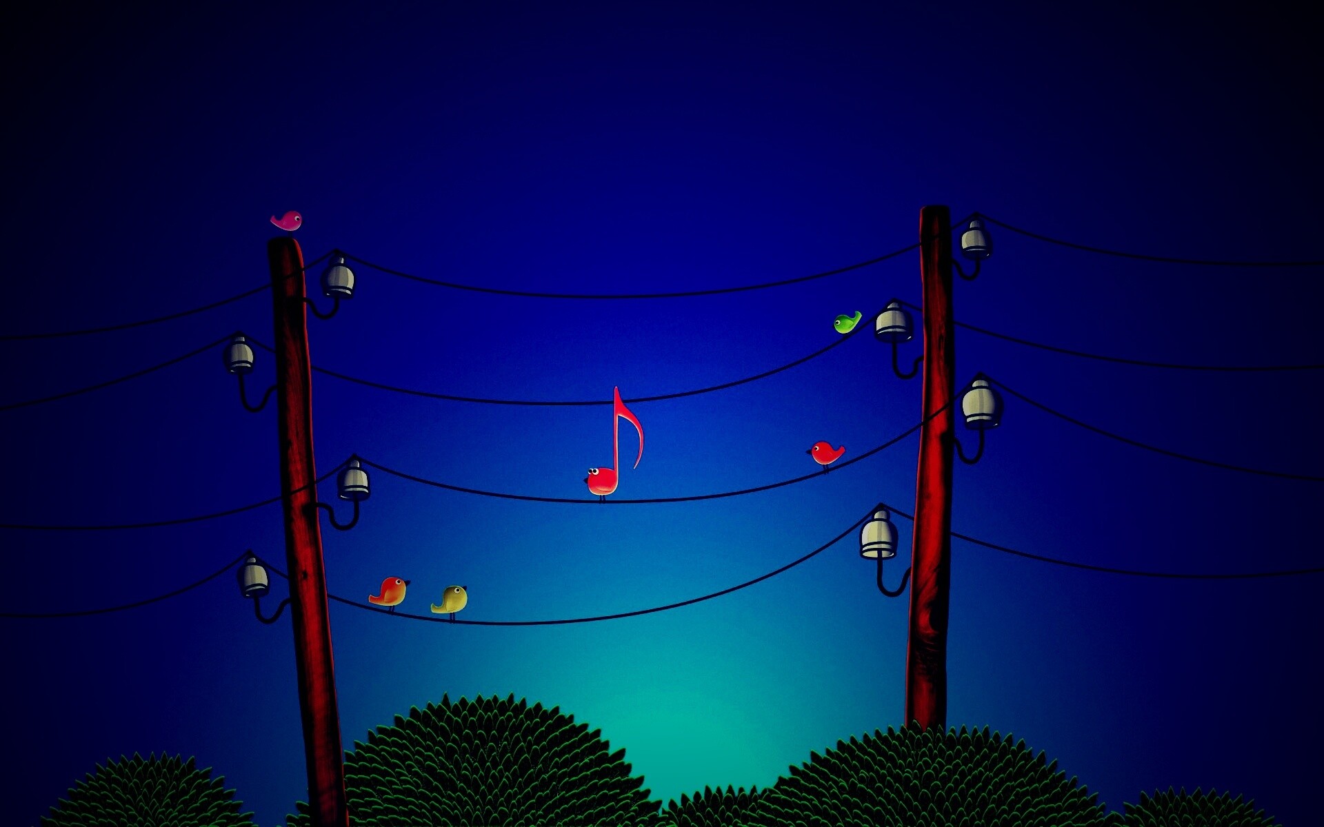 Нотка и птички на проводах обои