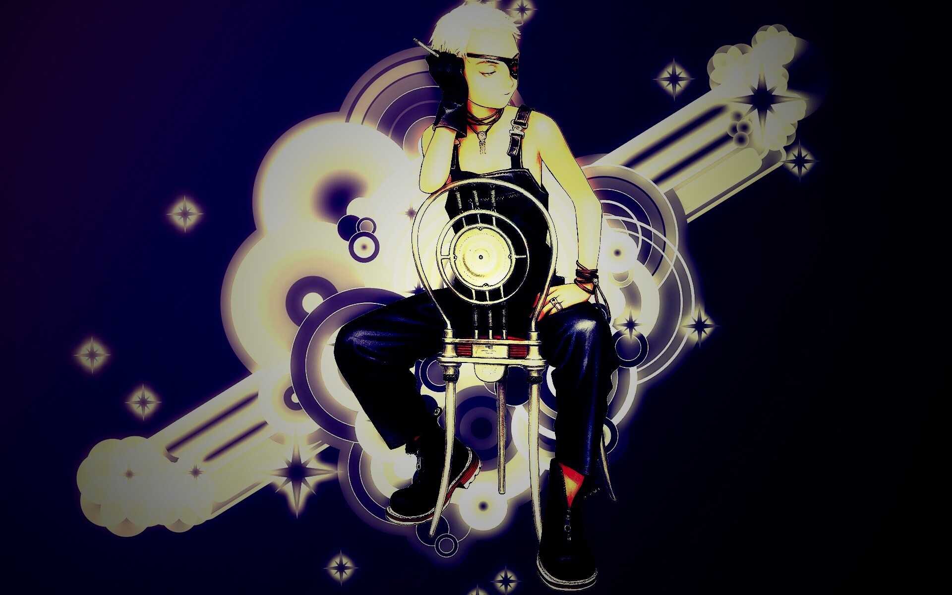 Одноглазый парень на стуле обои