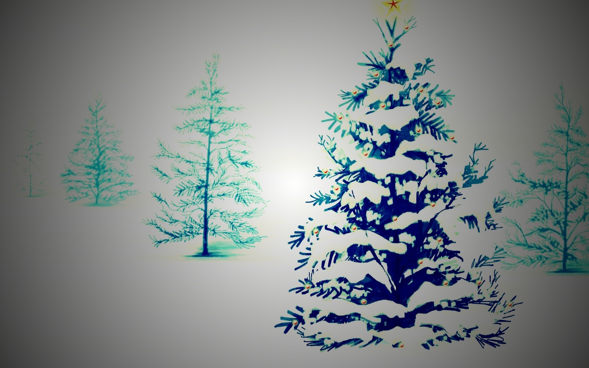 Украшенная ёлочка в лесу обои