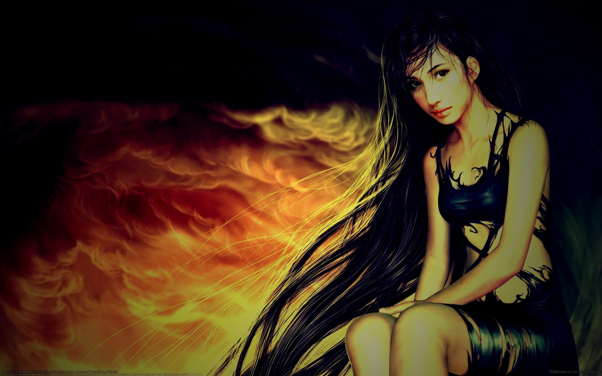 Девушка с длинными волосами обои