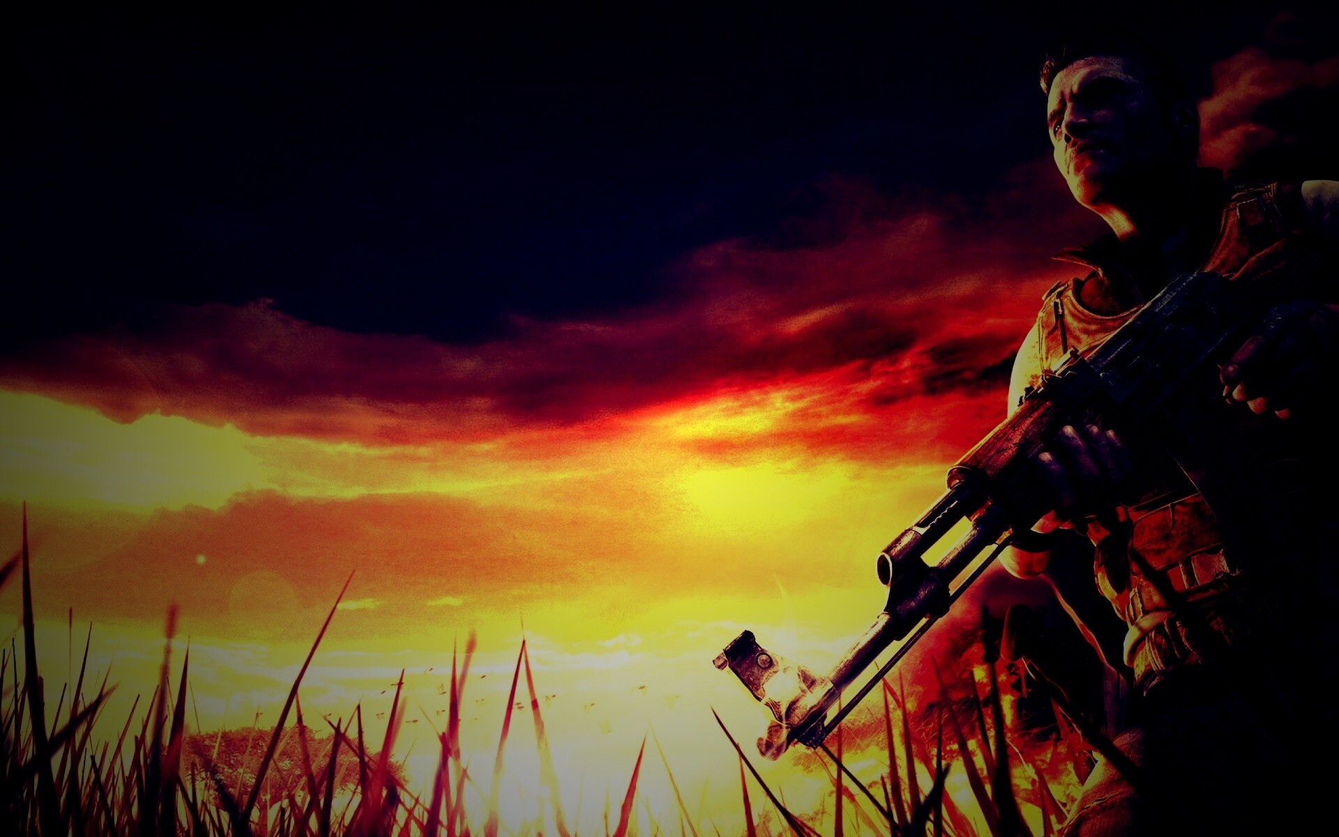 С оружием и в бронежилете обои