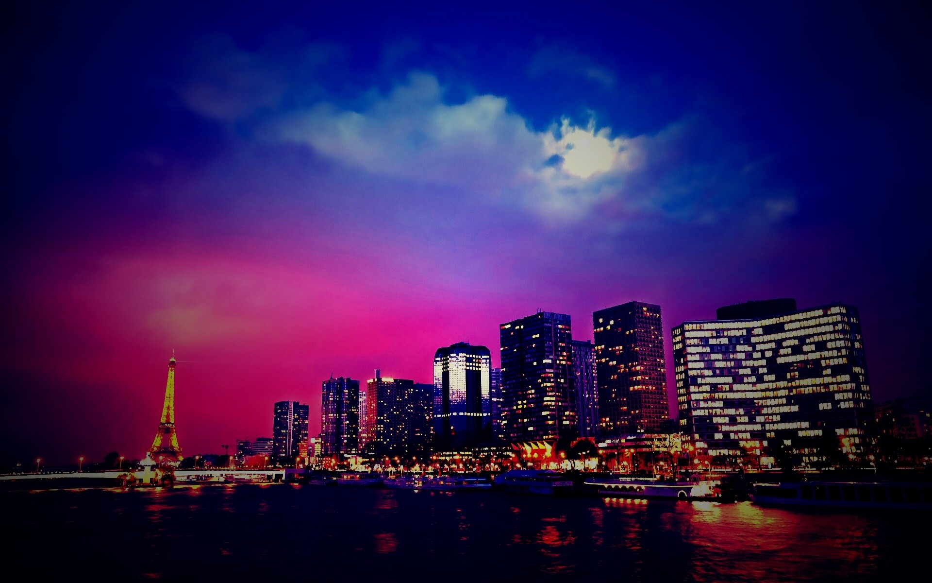 Вид на ночной Париж обои