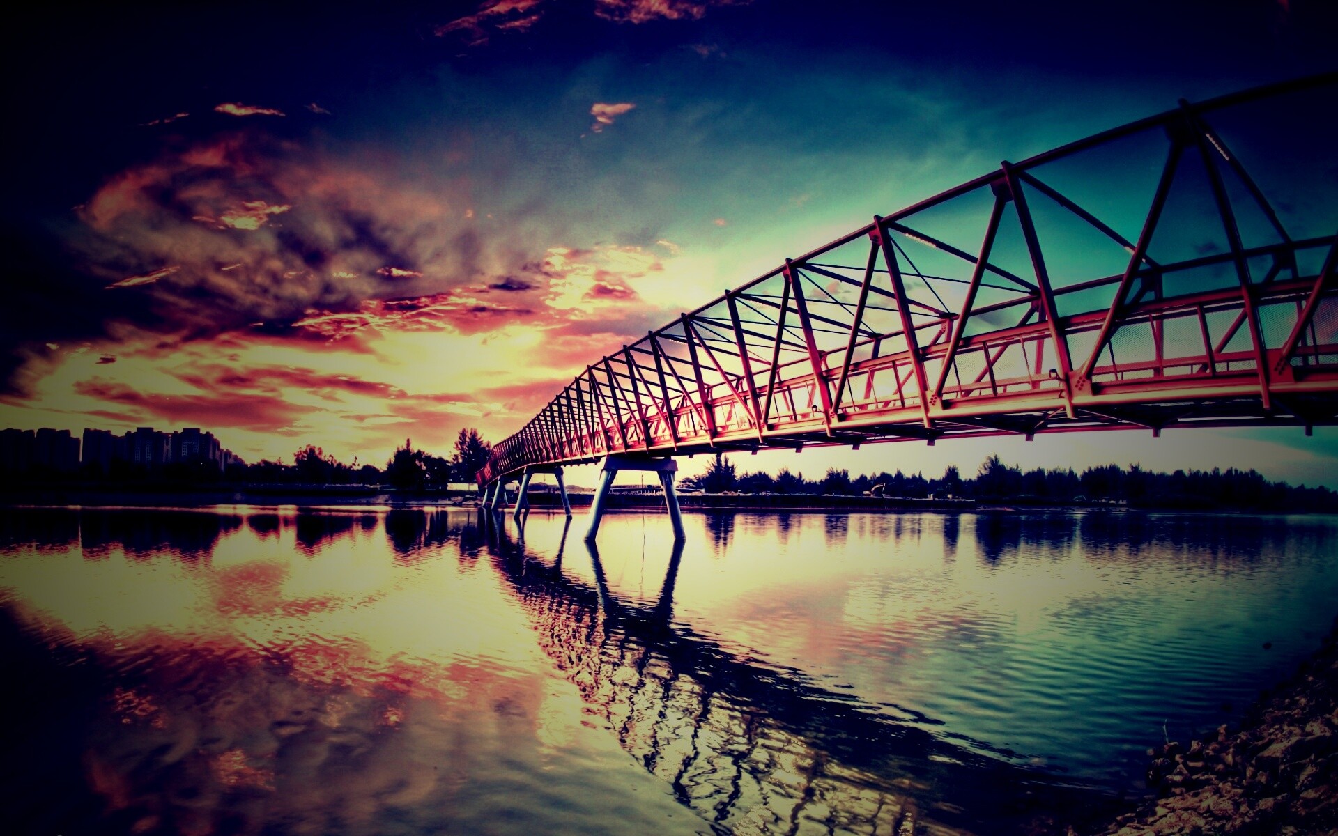 Мост через реку обои