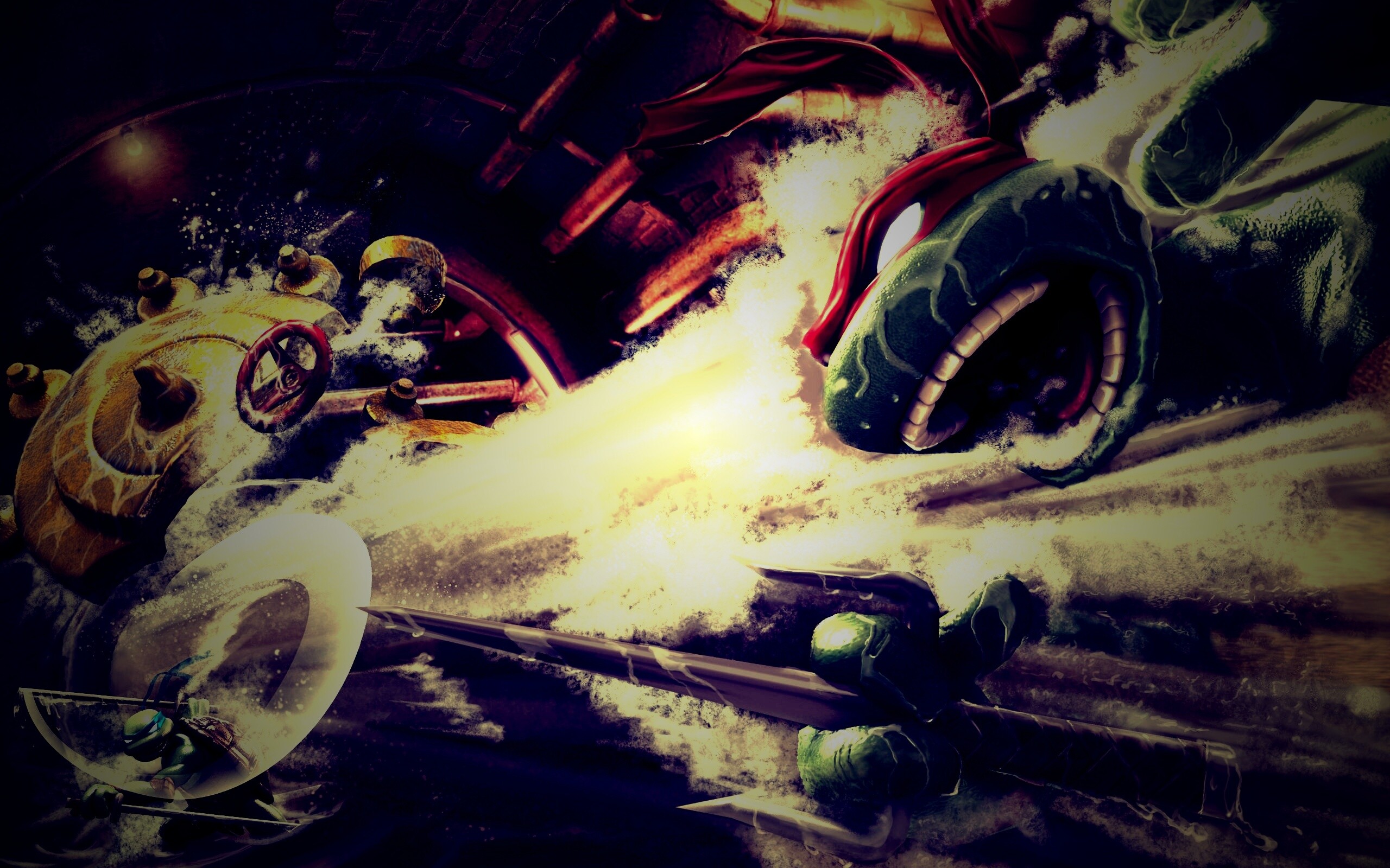 Рафаэля и Леонардо смывает водой обои