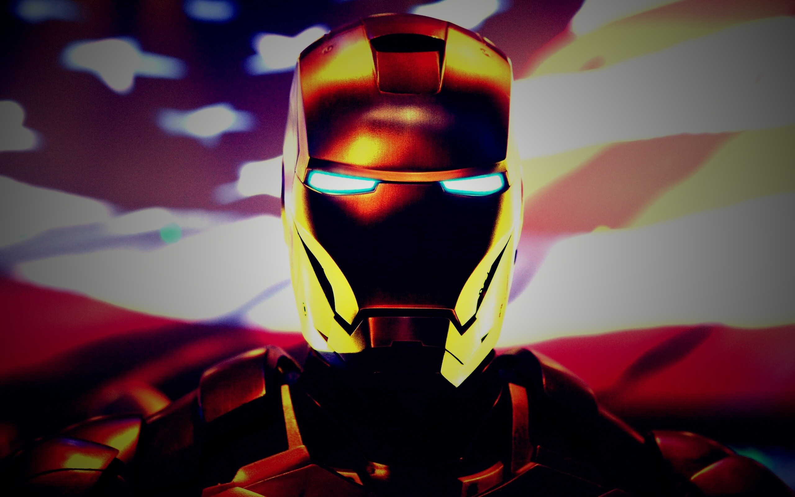 Железный человек на фоне американского флага обои