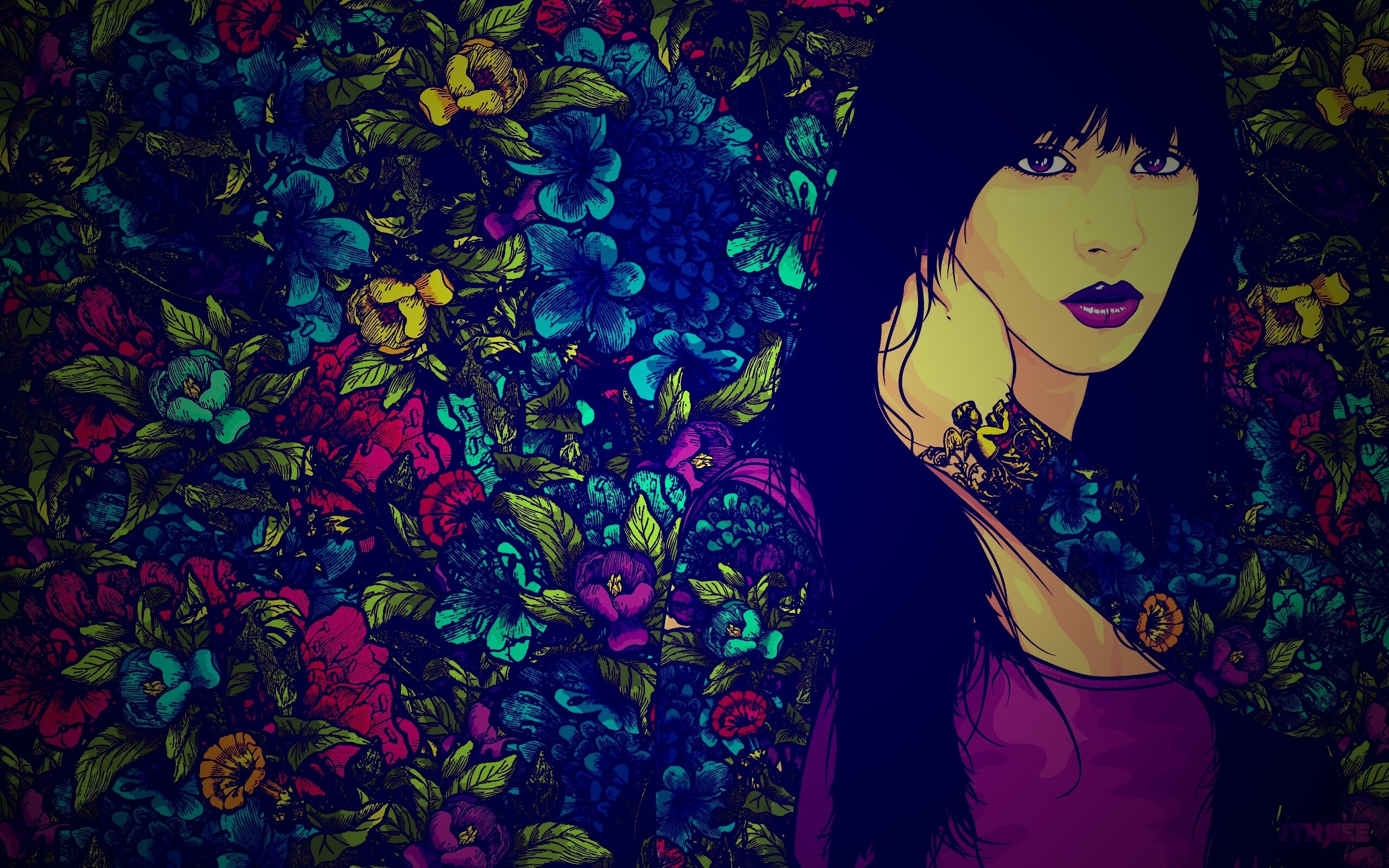 Девушка с цветочной тату обои