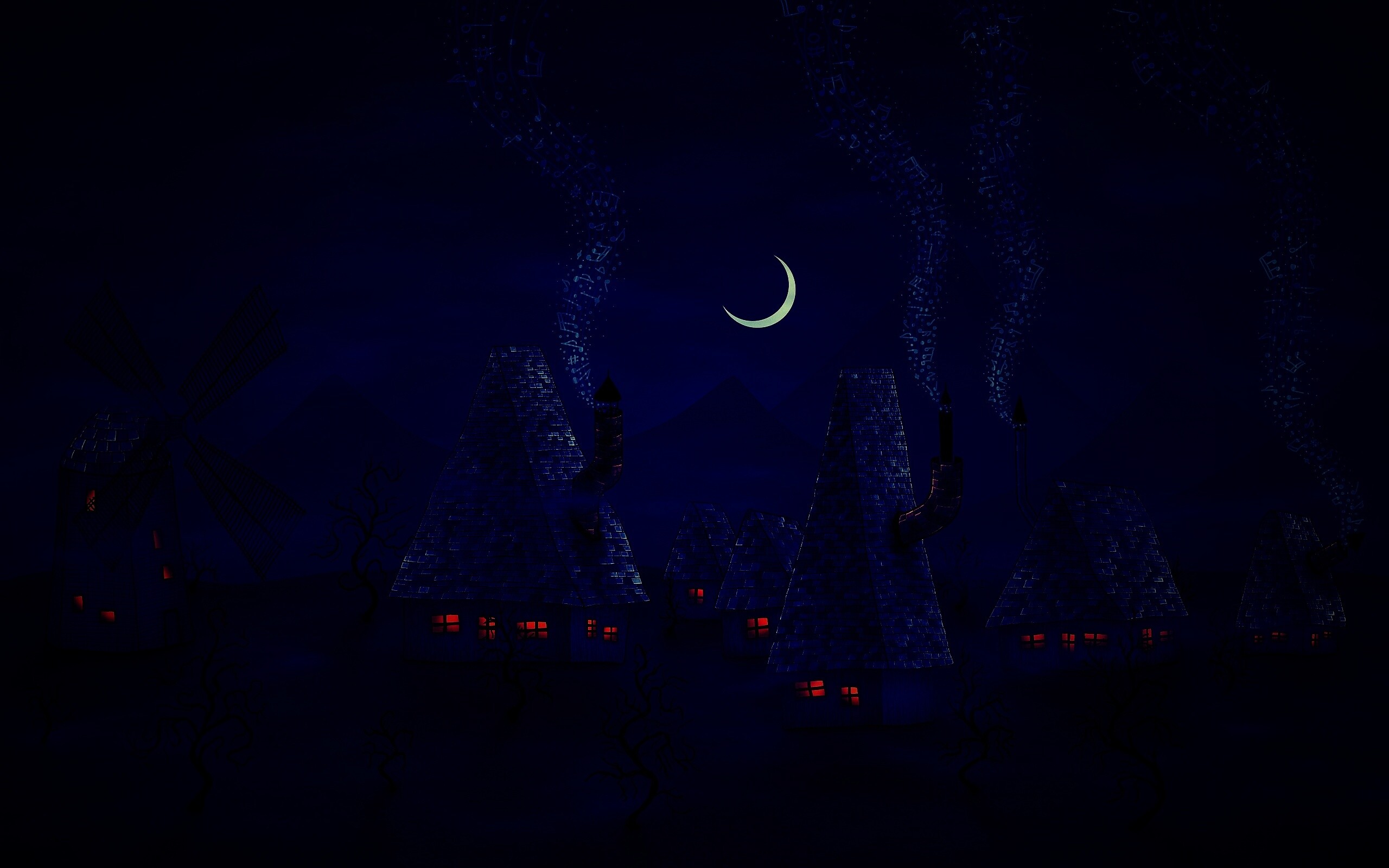 Ночная деревенька обои