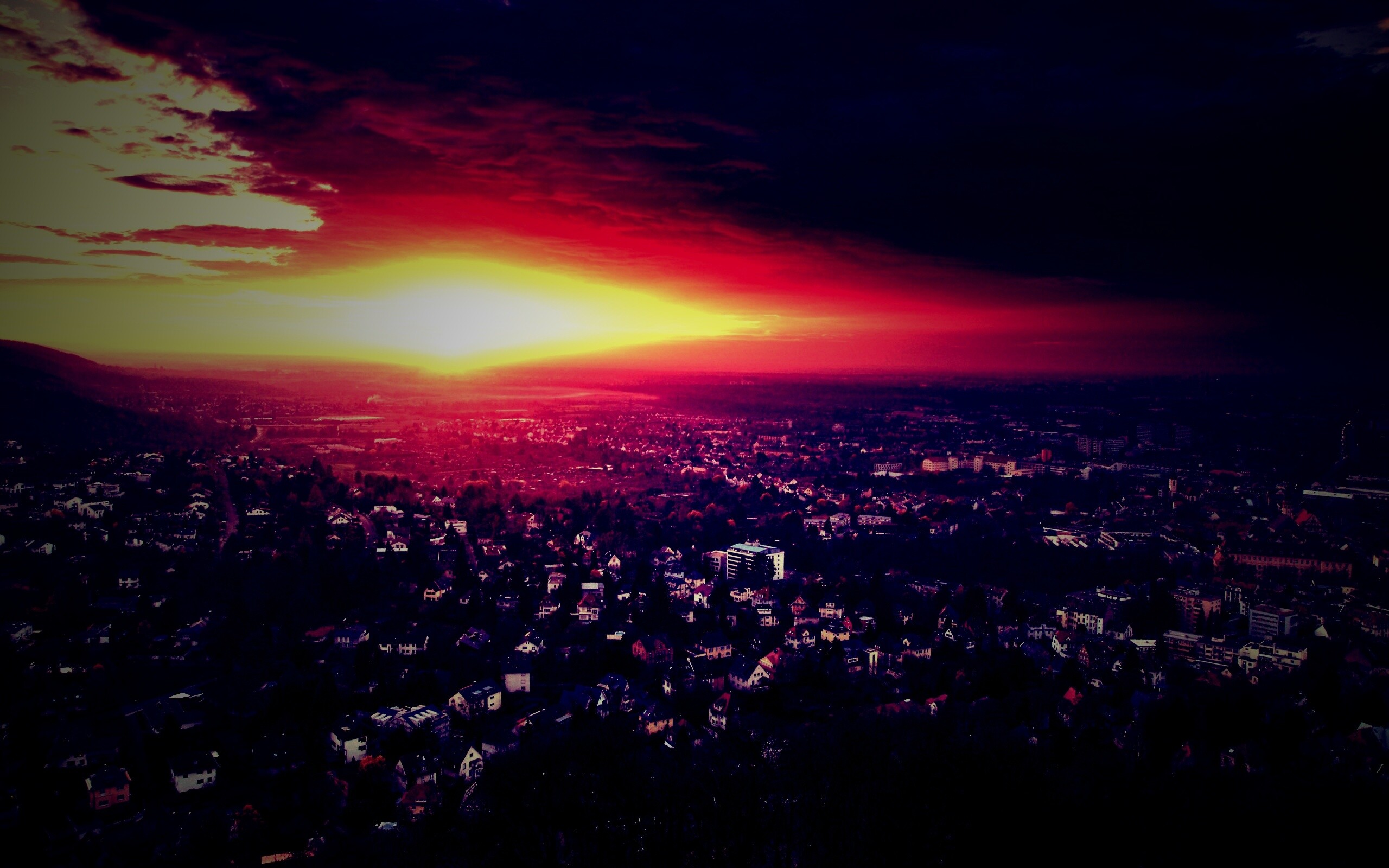 Закат над городом обои