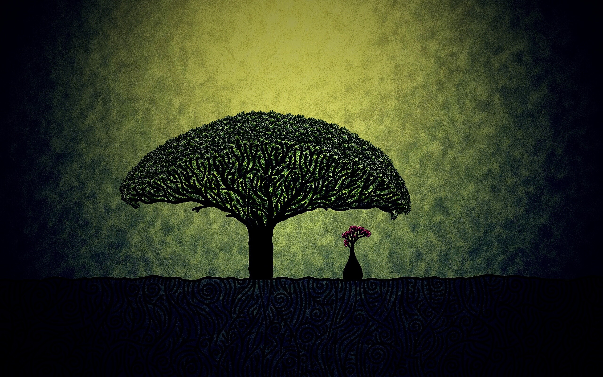 Нарисованное деревце обои