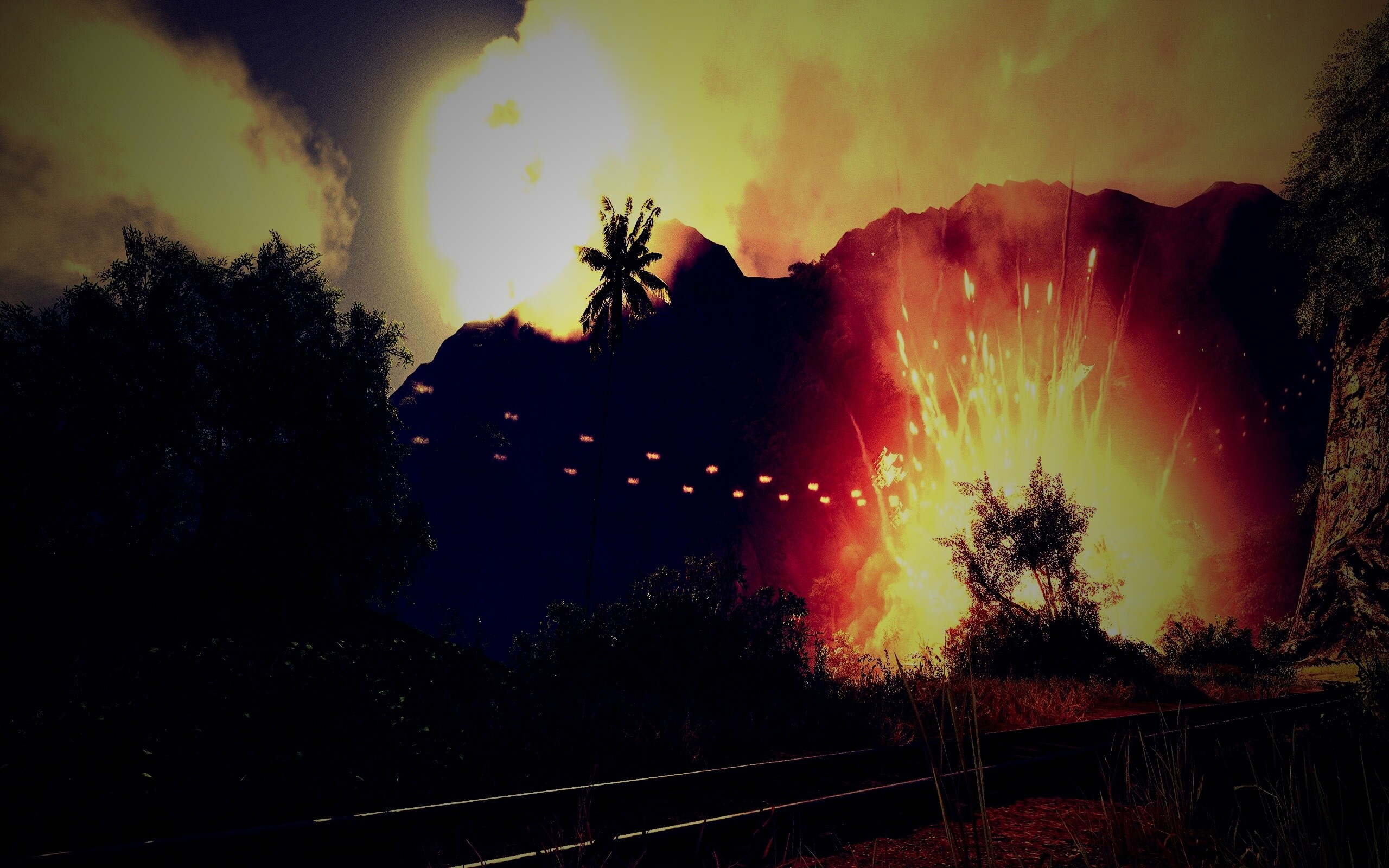 Взрыв в кустах обои