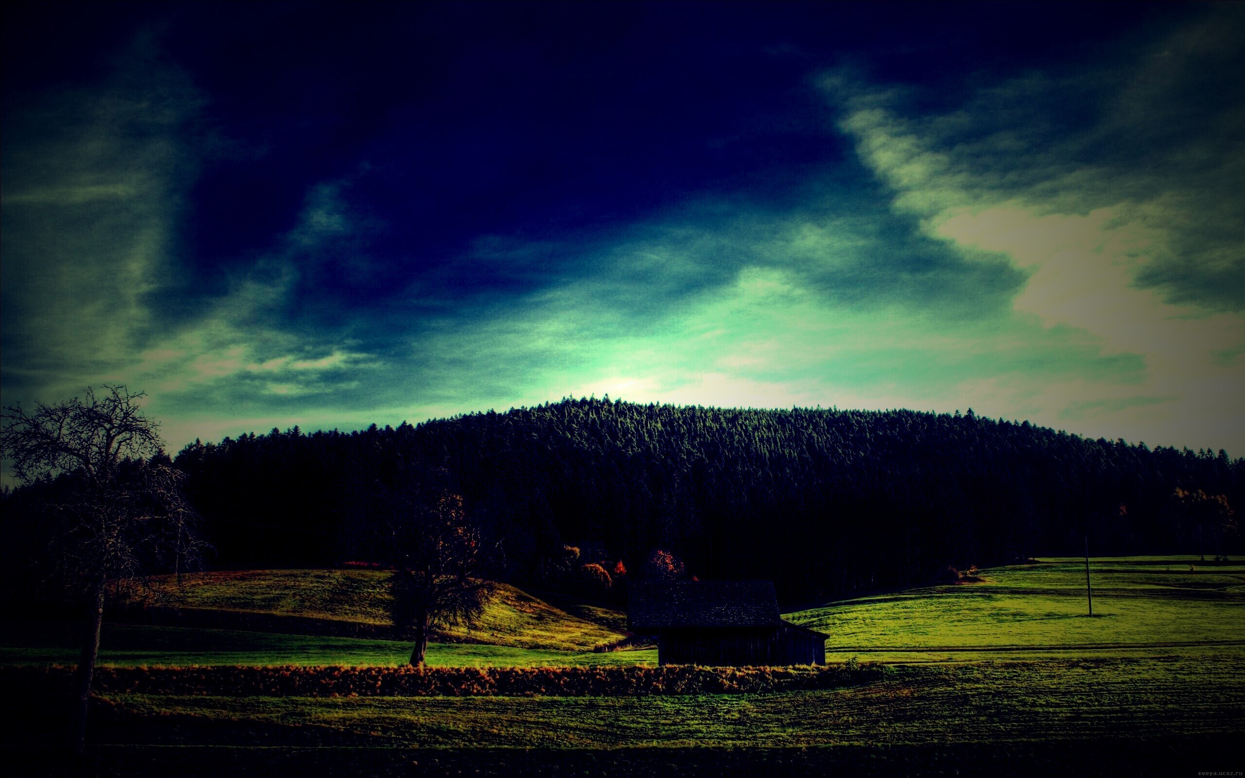 Домик в поле обои