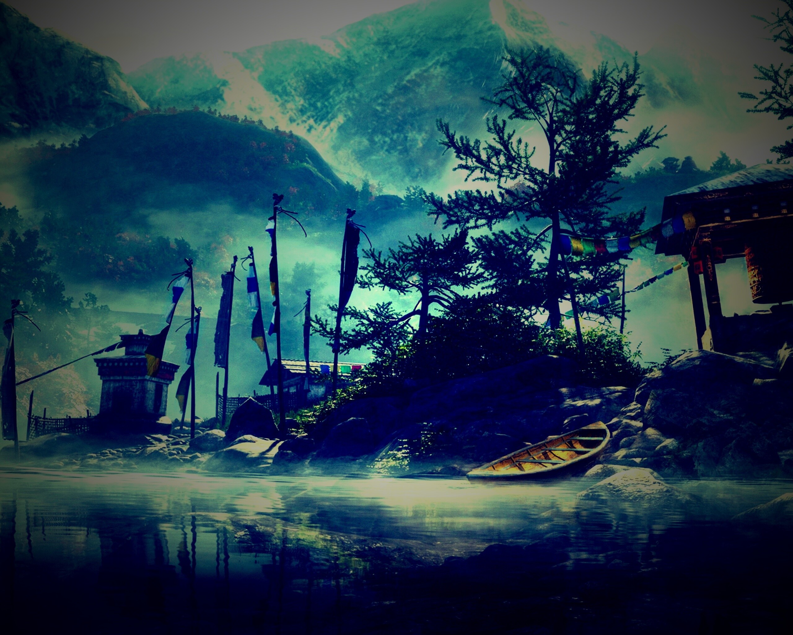 Каменистый берег в тумане обои