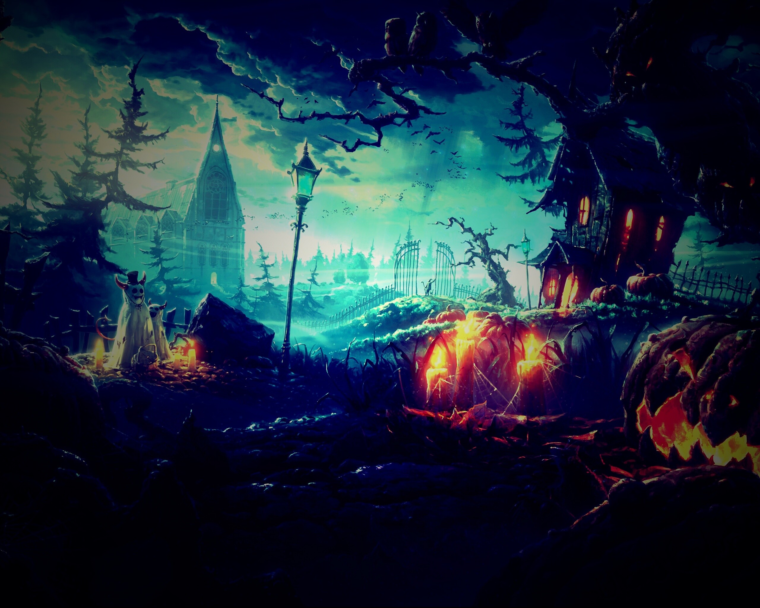 Страшный хэллоувинский пейзаж обои
