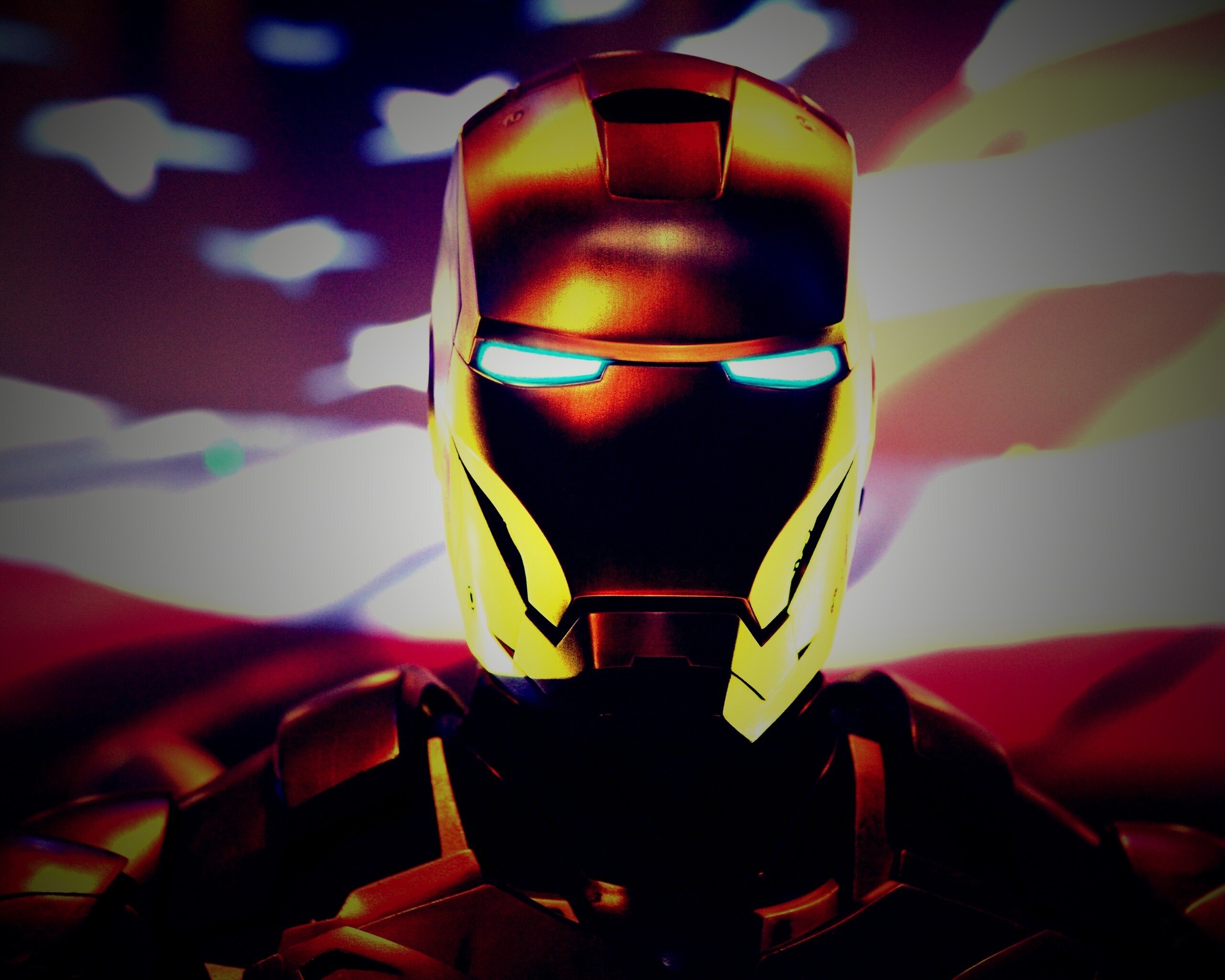 Железный человек на фоне американского флага обои