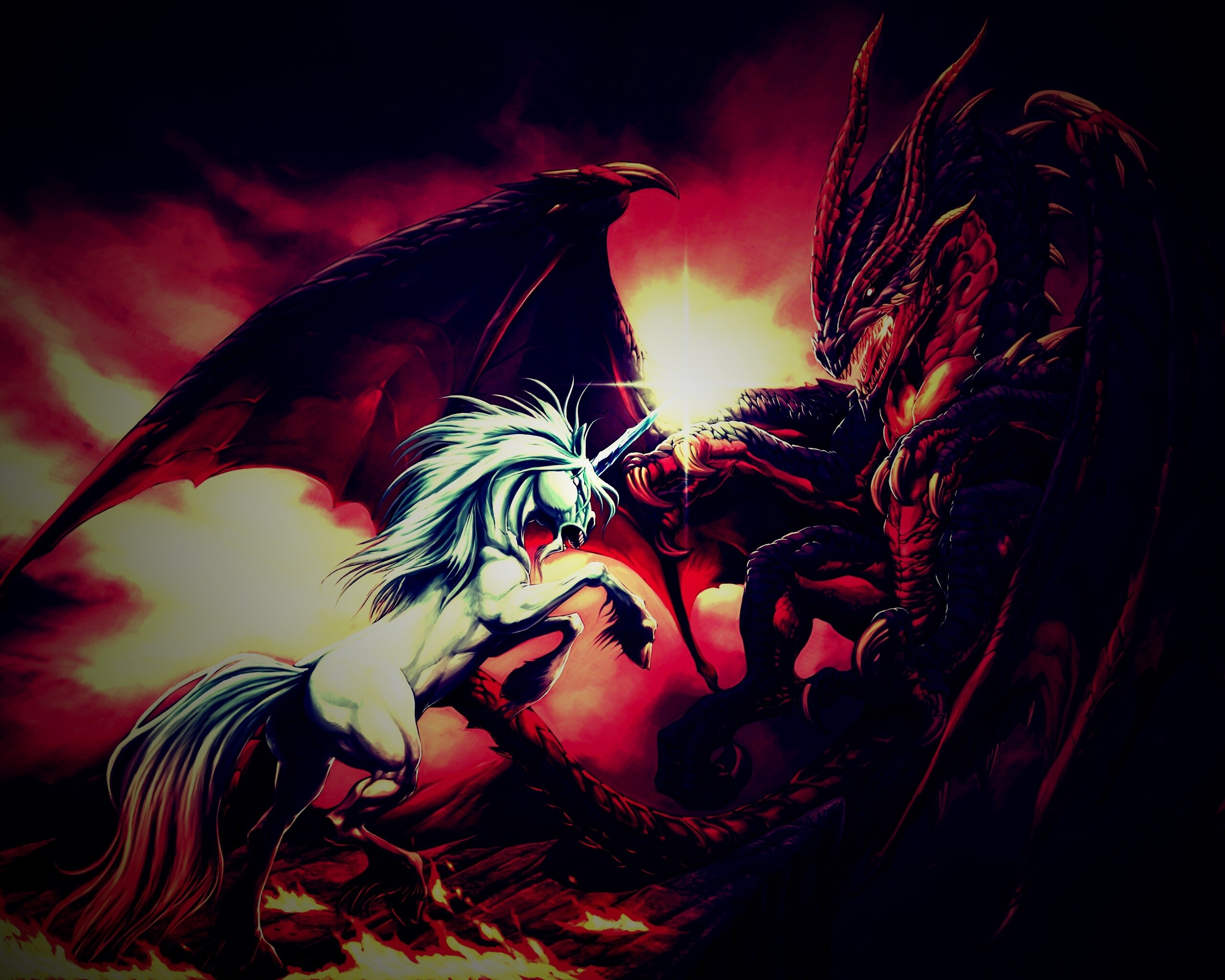 Дракон и единорог обои