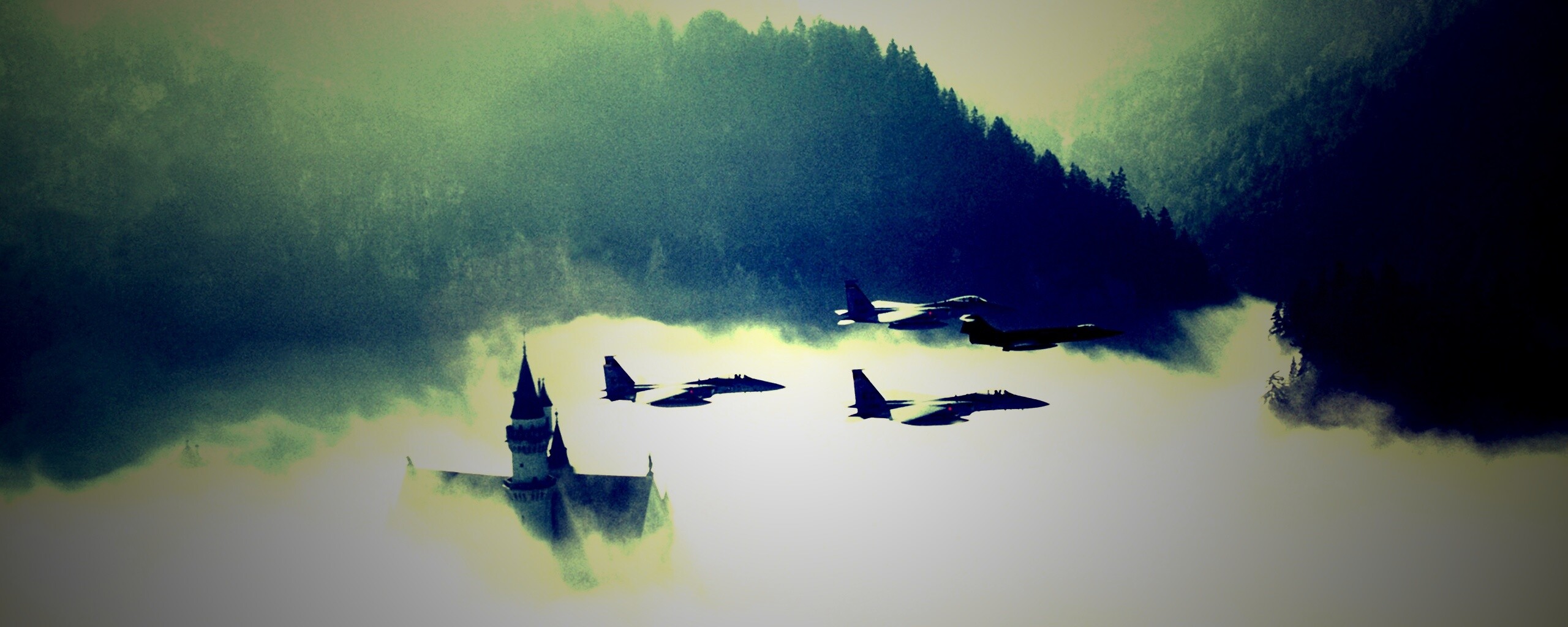 Истребители над замком обои