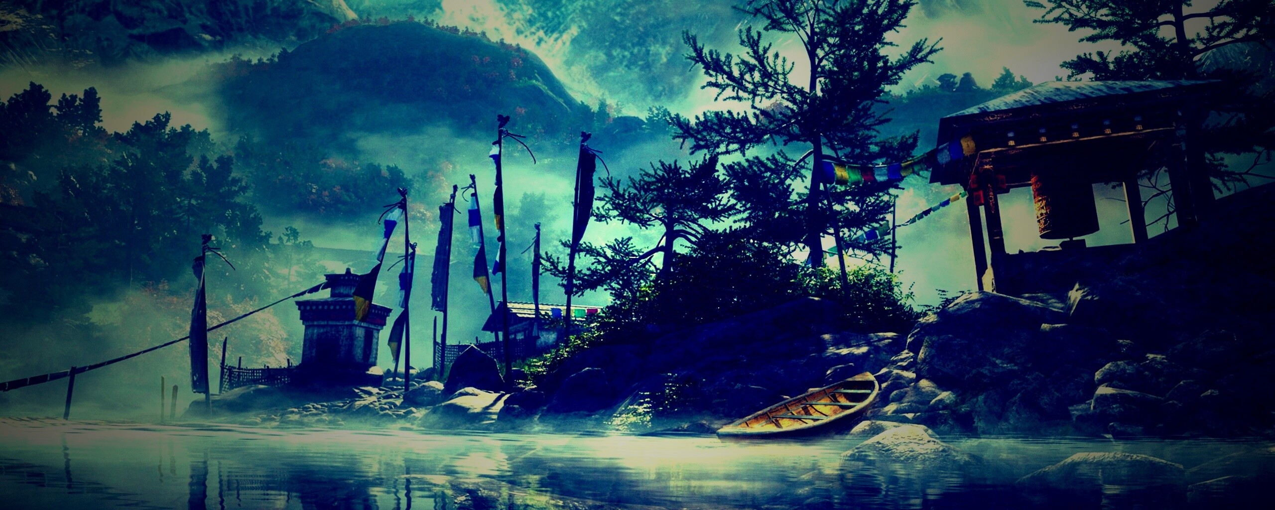 Каменистый берег в тумане обои