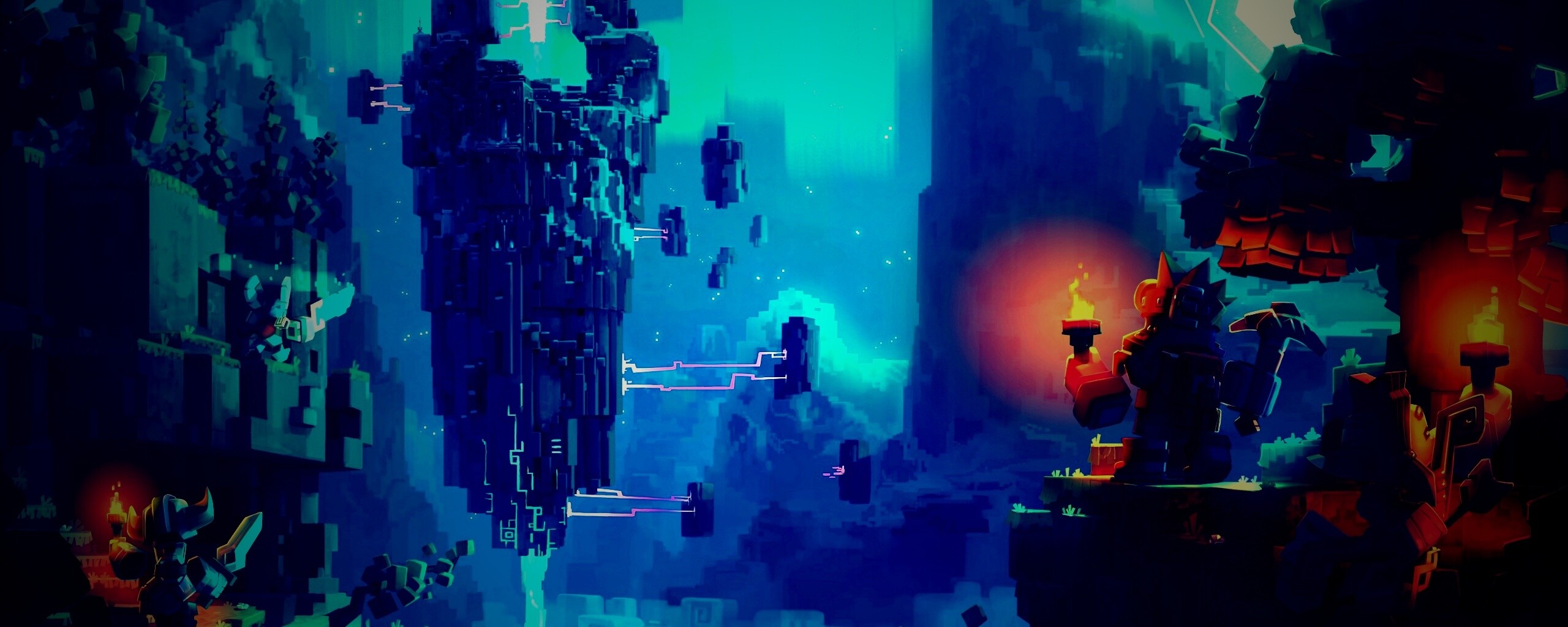 Парень с киркой и факелом смотрит в даль обои