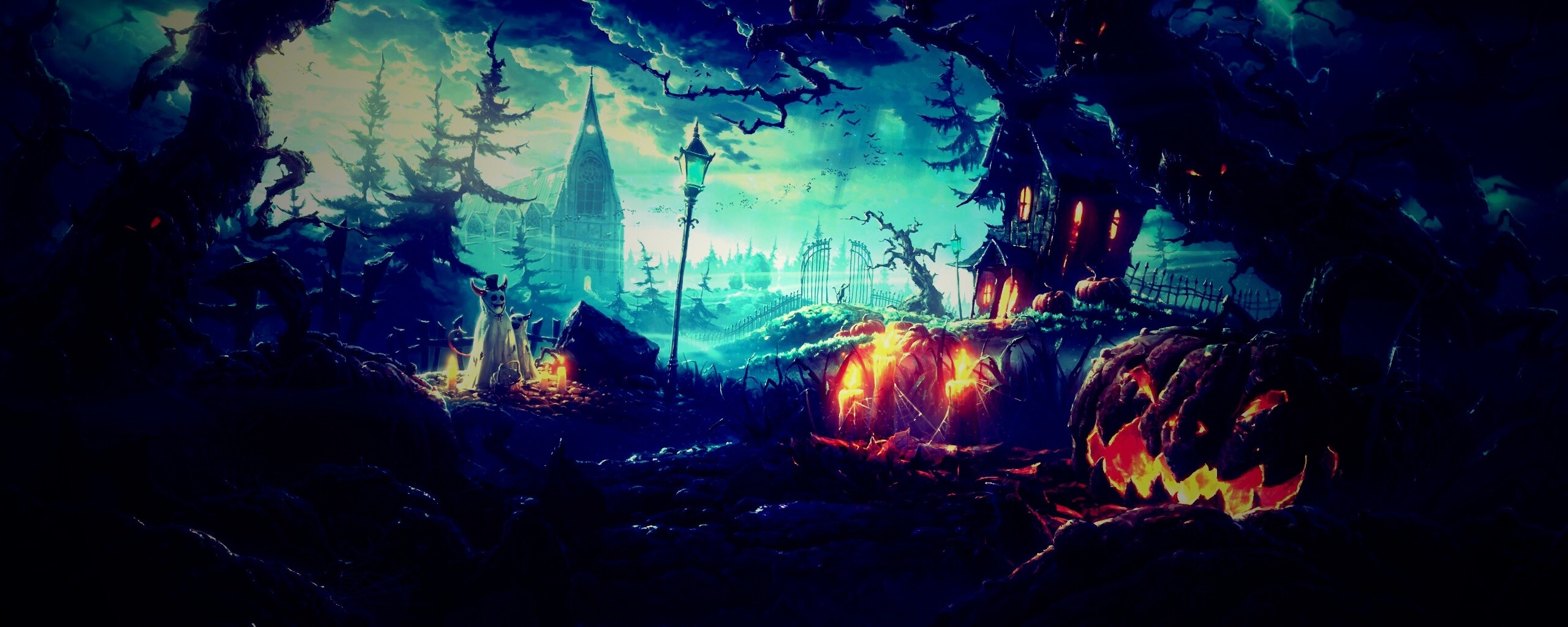 Страшный хэллоувинский пейзаж обои