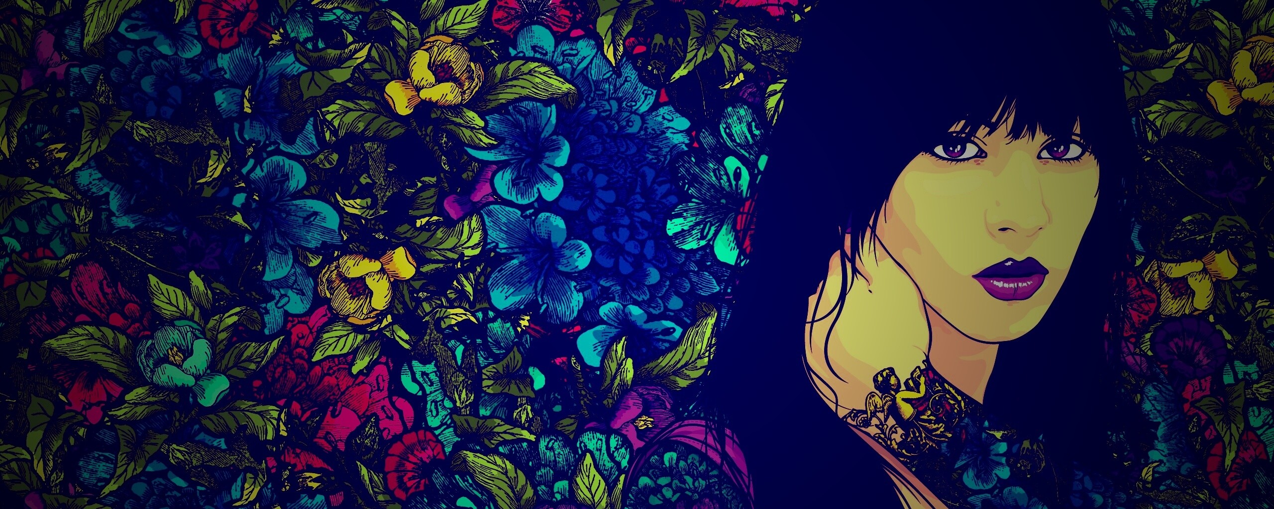 Девушка с цветочной тату обои