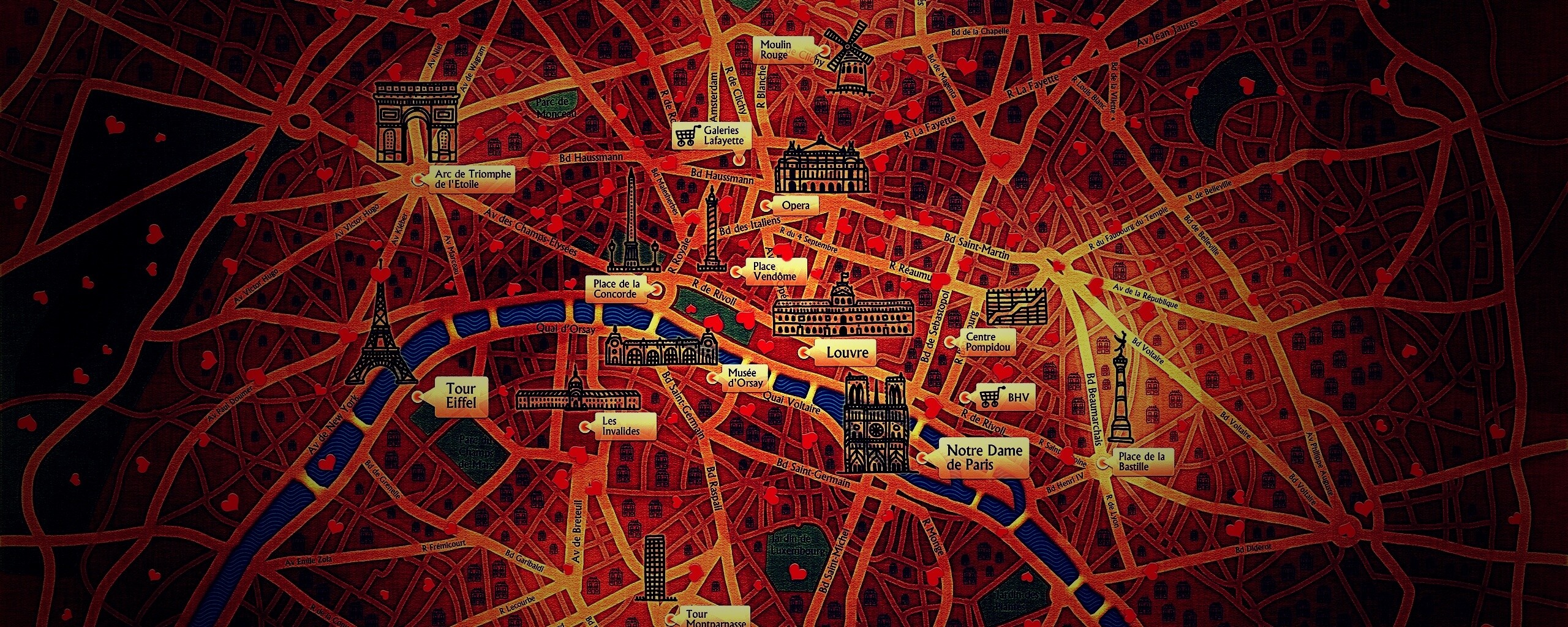Карта Парижа обои