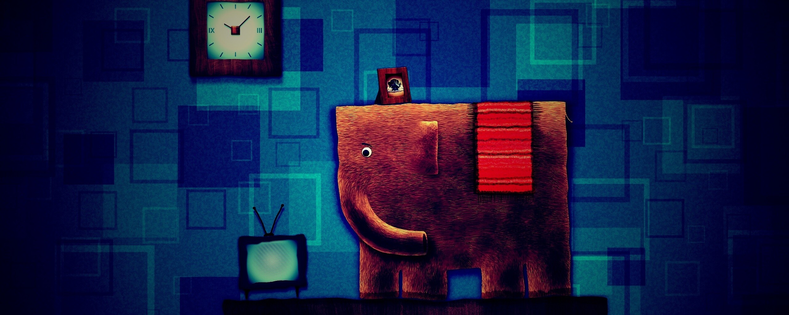 Слон, часы и телевизор обои