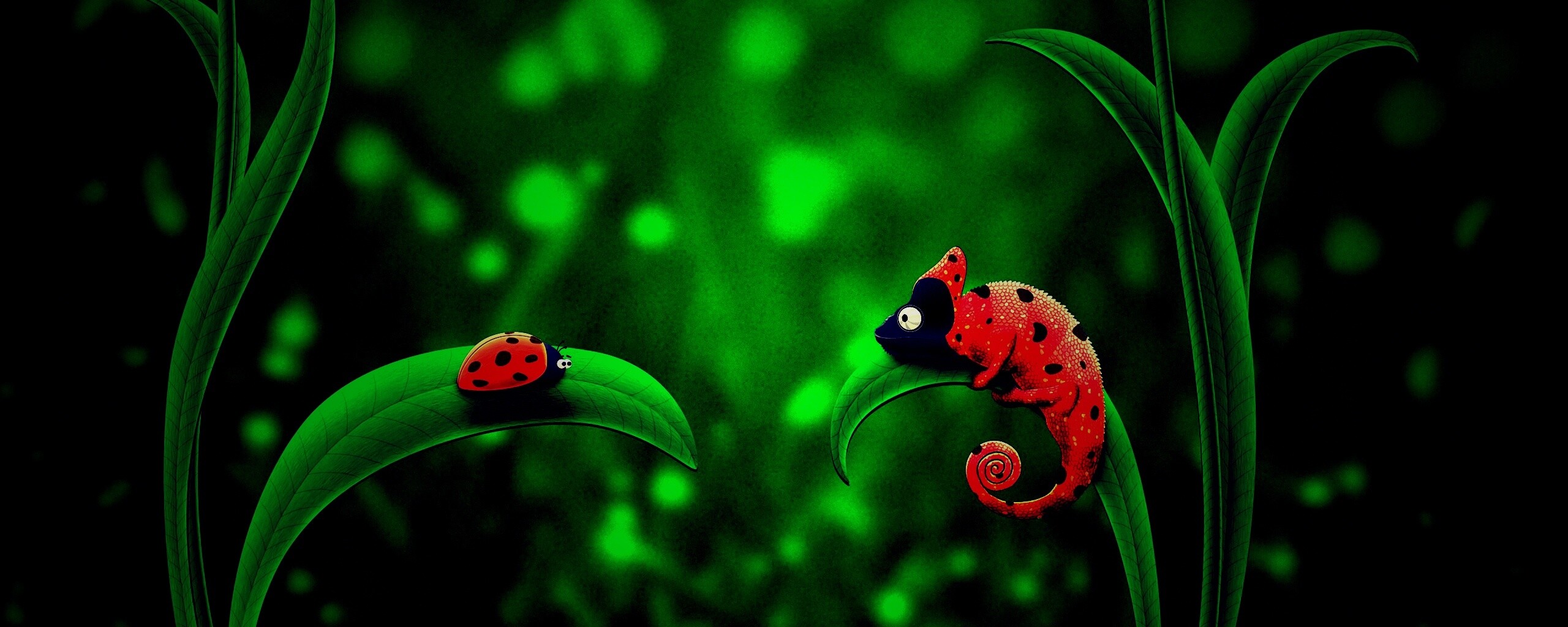 Хамелеон  замаскированный под божью коровку обои