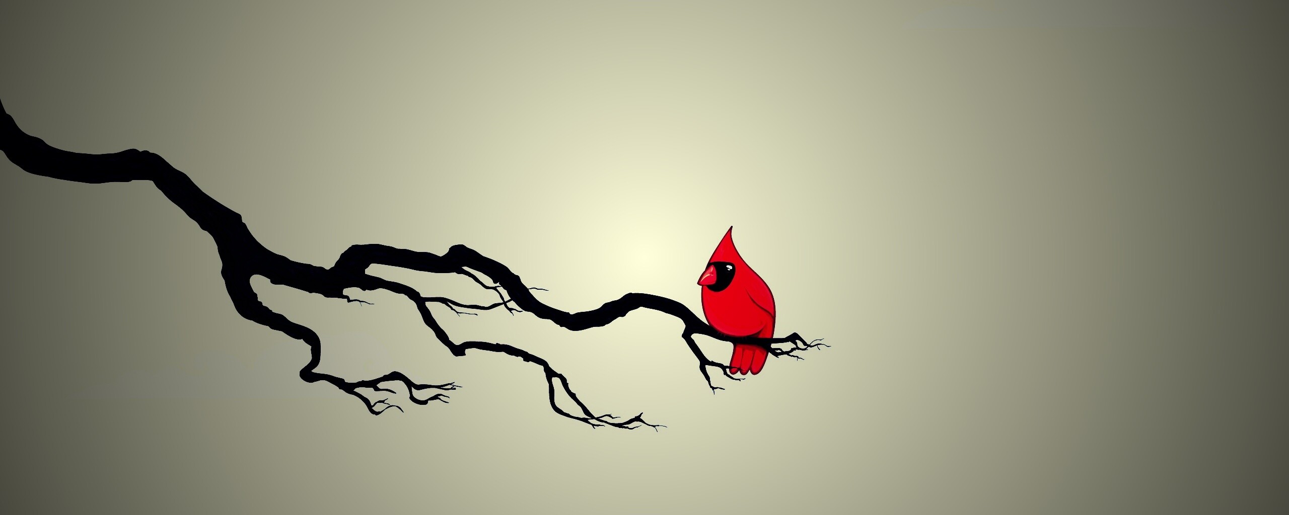 Красная птица на ветке обои