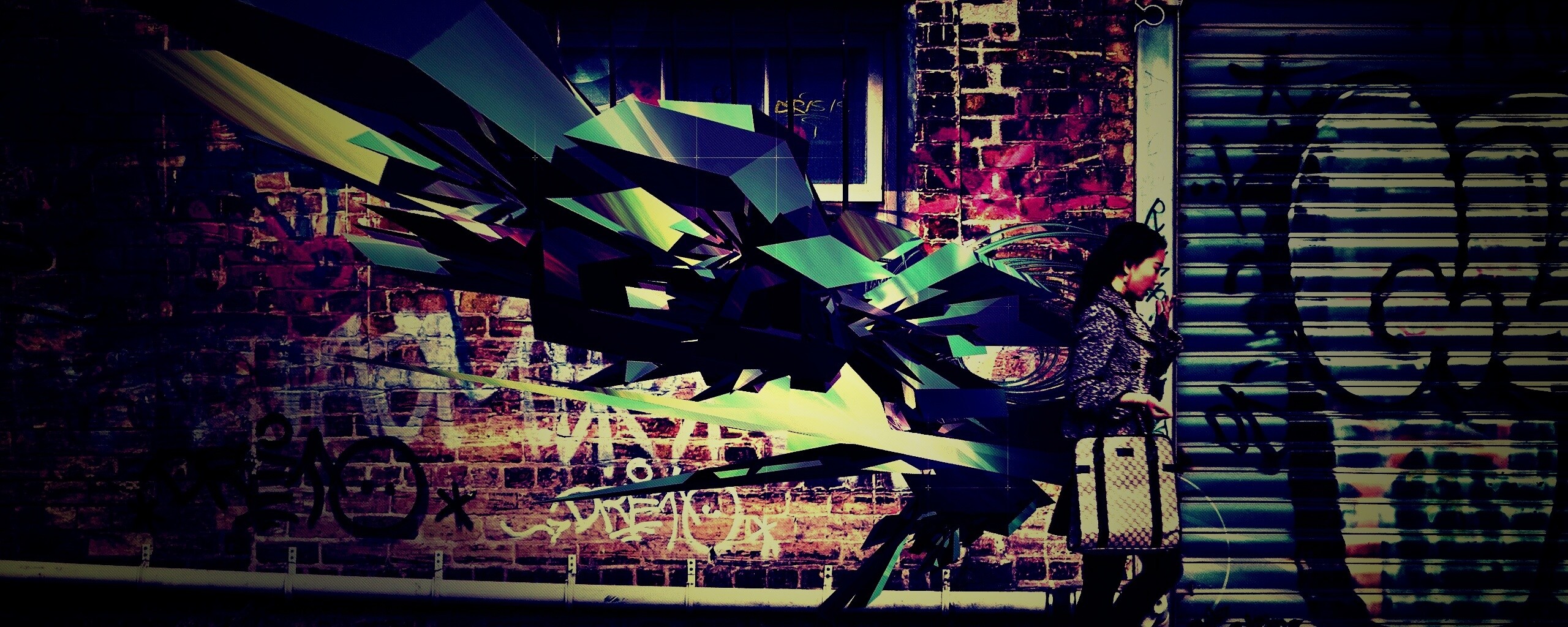 3D граффити на стене обои