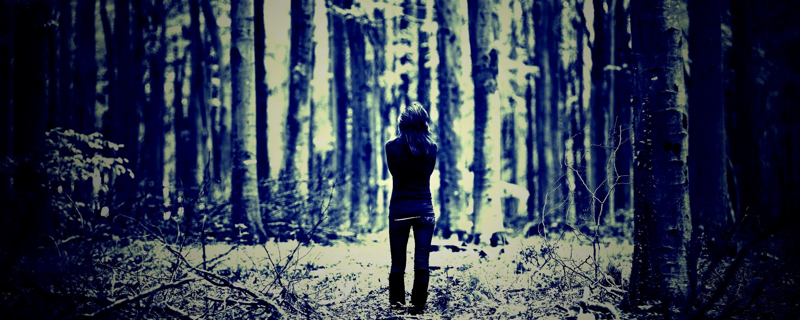 Одна в лесу обои
