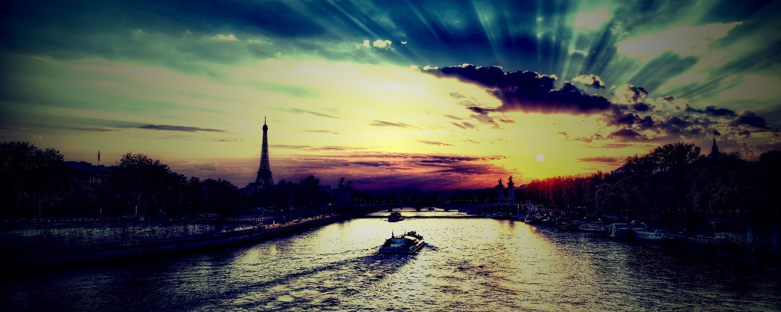 Закат над парижем HDR обои