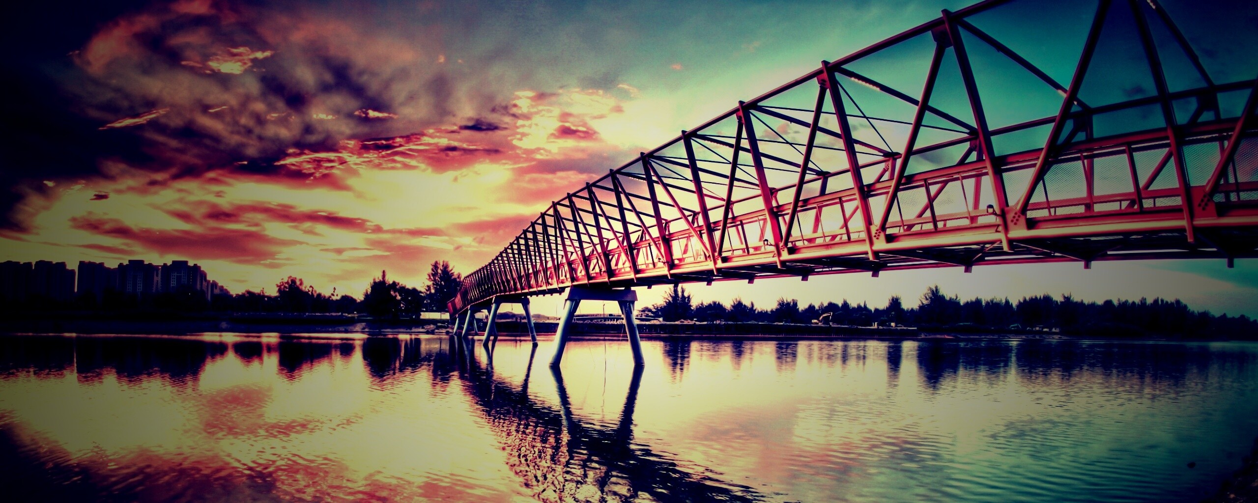 Мост через реку обои